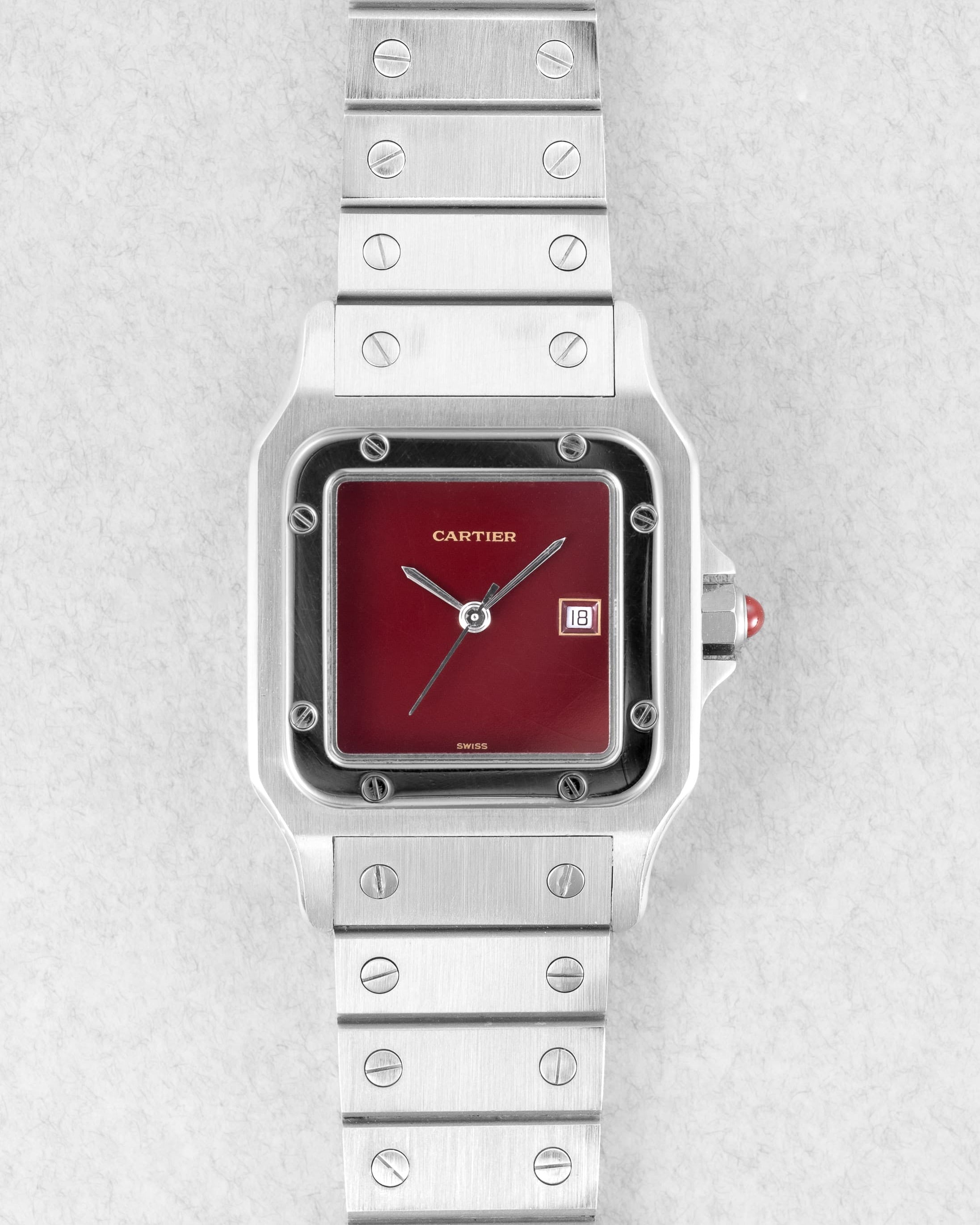 39PK Cartier Santos Carrée « Red/Burgundy » réf. 2960 – « SWISS Only » - Front