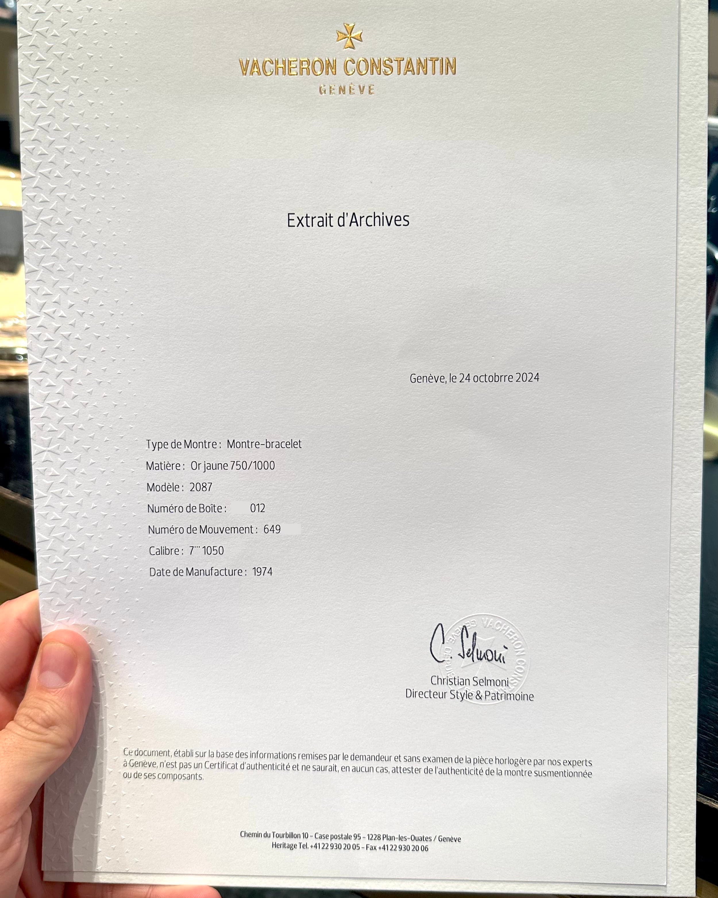 2YEY Extraordinaire Vacheron & Constantin Prestige de la France en or jaune et marqueterie d’œil-de-tigre, vendue en 1976 – Full Set et Unique - Papers