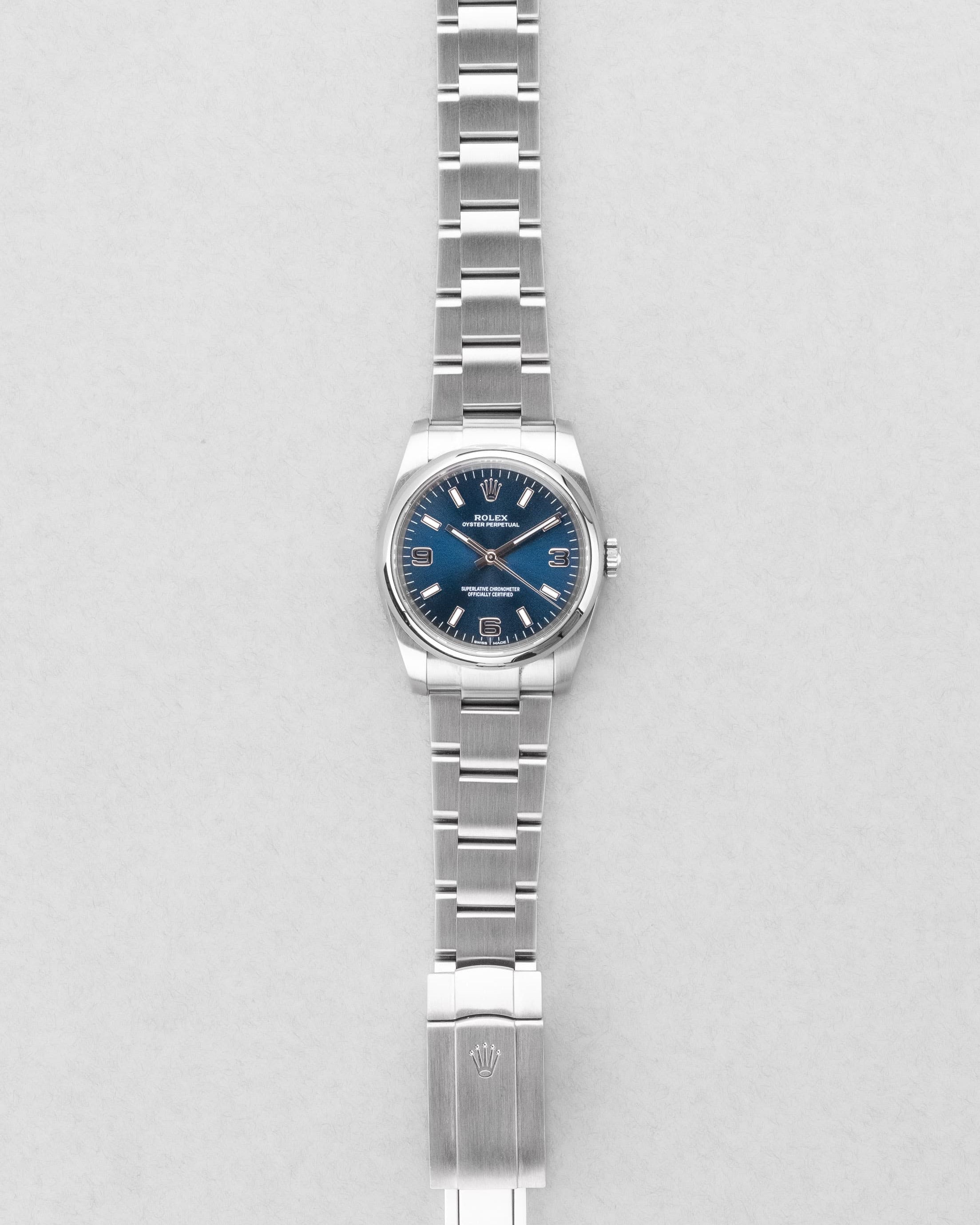 3WCY Rolex Oyster Perpetual 34 réf. 114200 de 2018 – Cadran bleu « Explorer 3-6-9 », Parfait état et Full Set - Overview