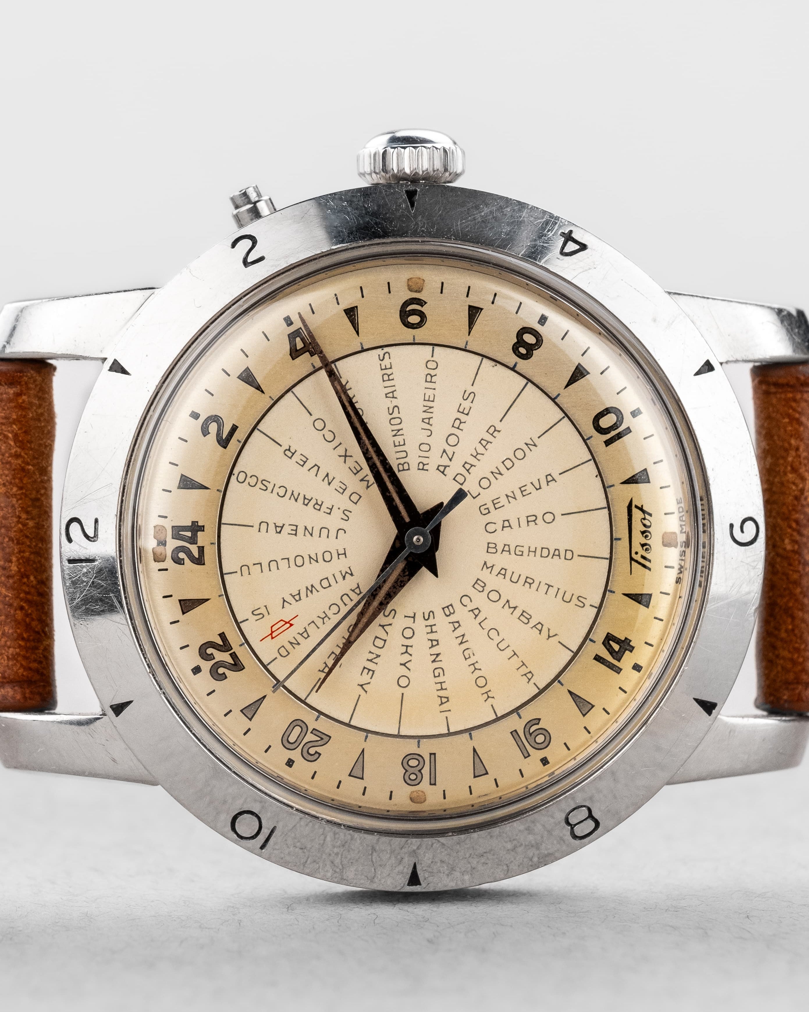 58TV Rare Tissot Navigator World Time réf. 4002-1 en acier de 1951 – Première génération - Dial