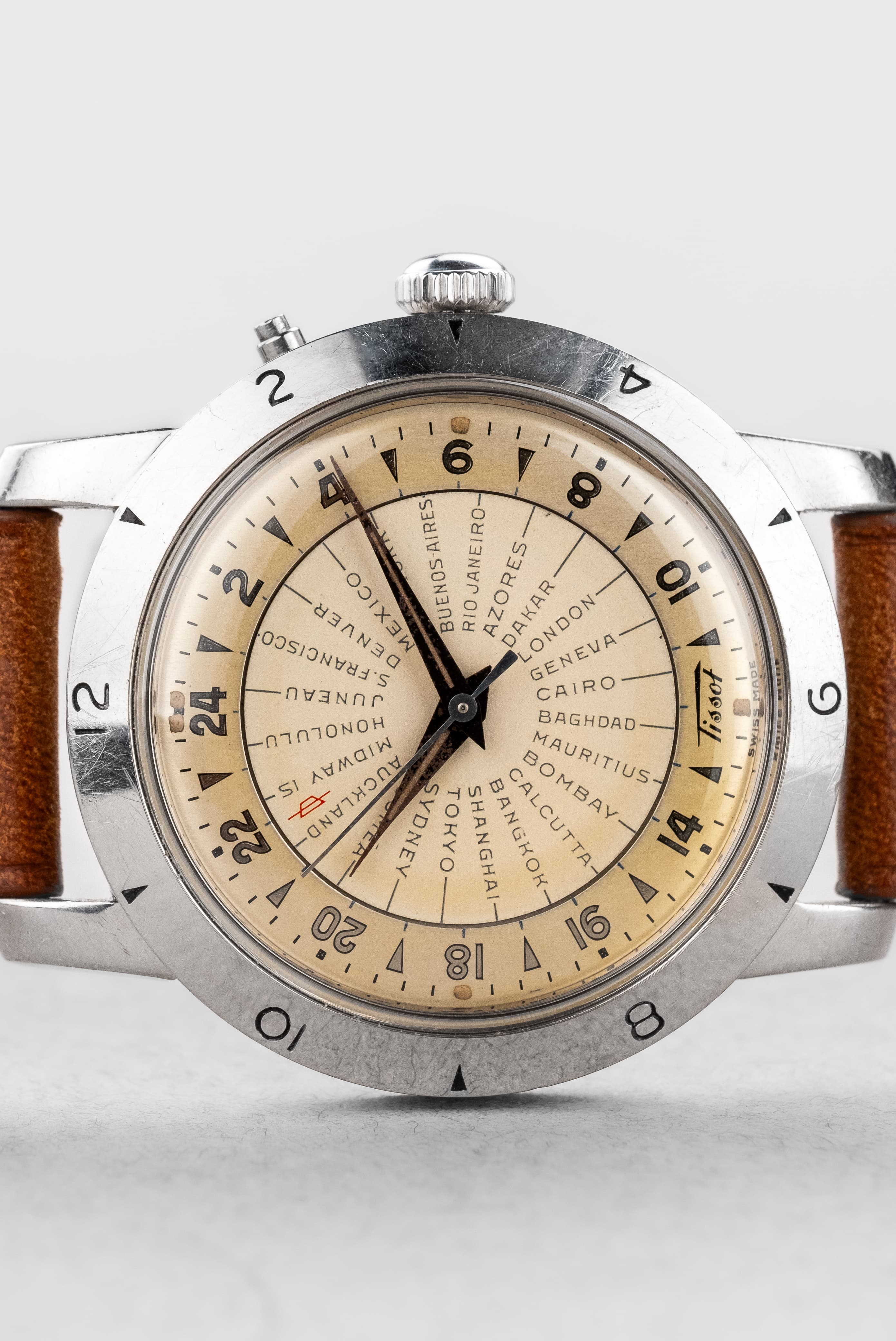 58TV 希少なTissot Navigator World Time ref. 4002-1 ステンレススチール製 1951年 – 第一世代 - ダイヤル