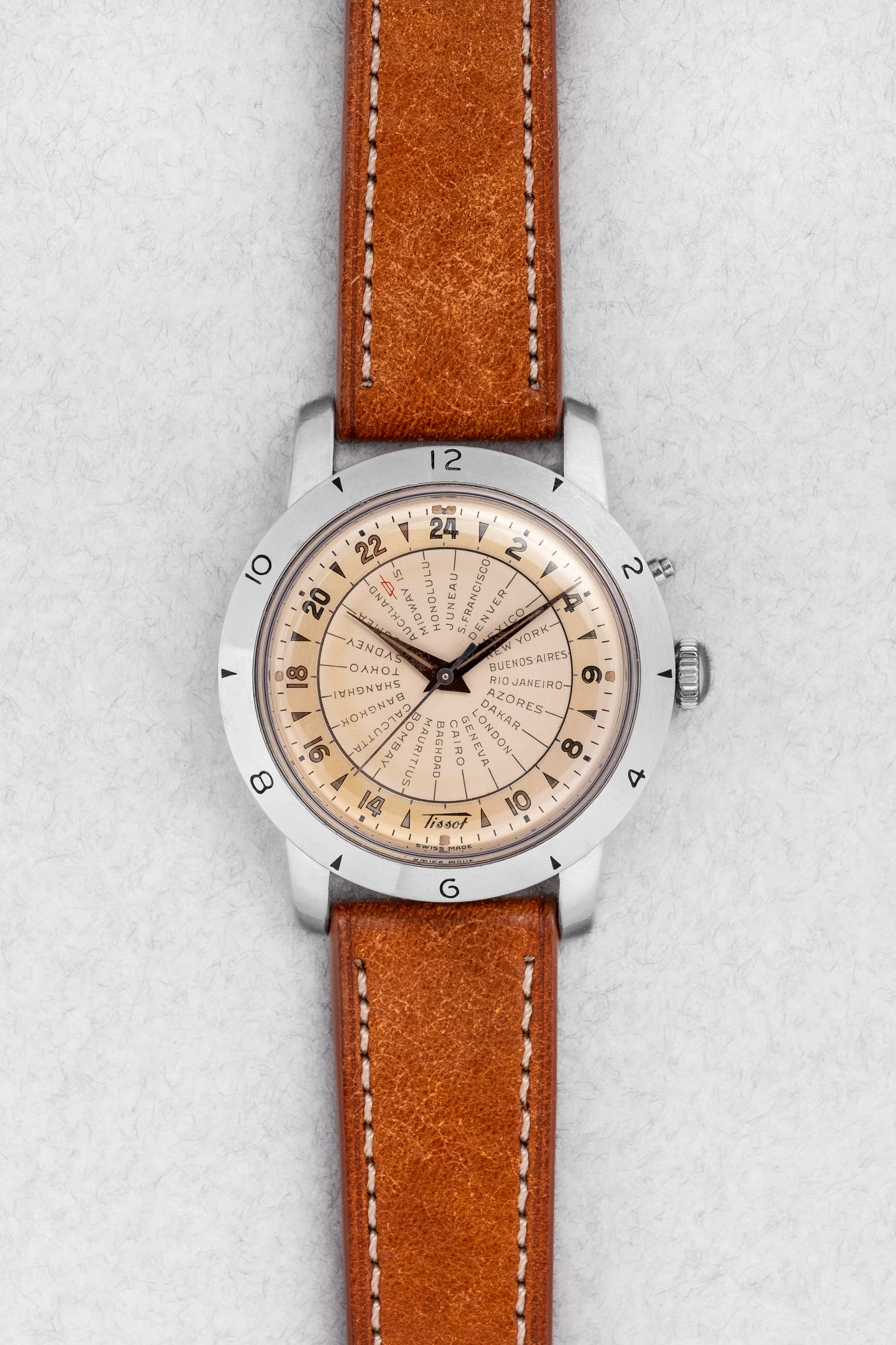 58TV 希少なTissot Navigator World Time ref. 4002-1 ステンレススチール製 1951年 – 第一世代 - 正面