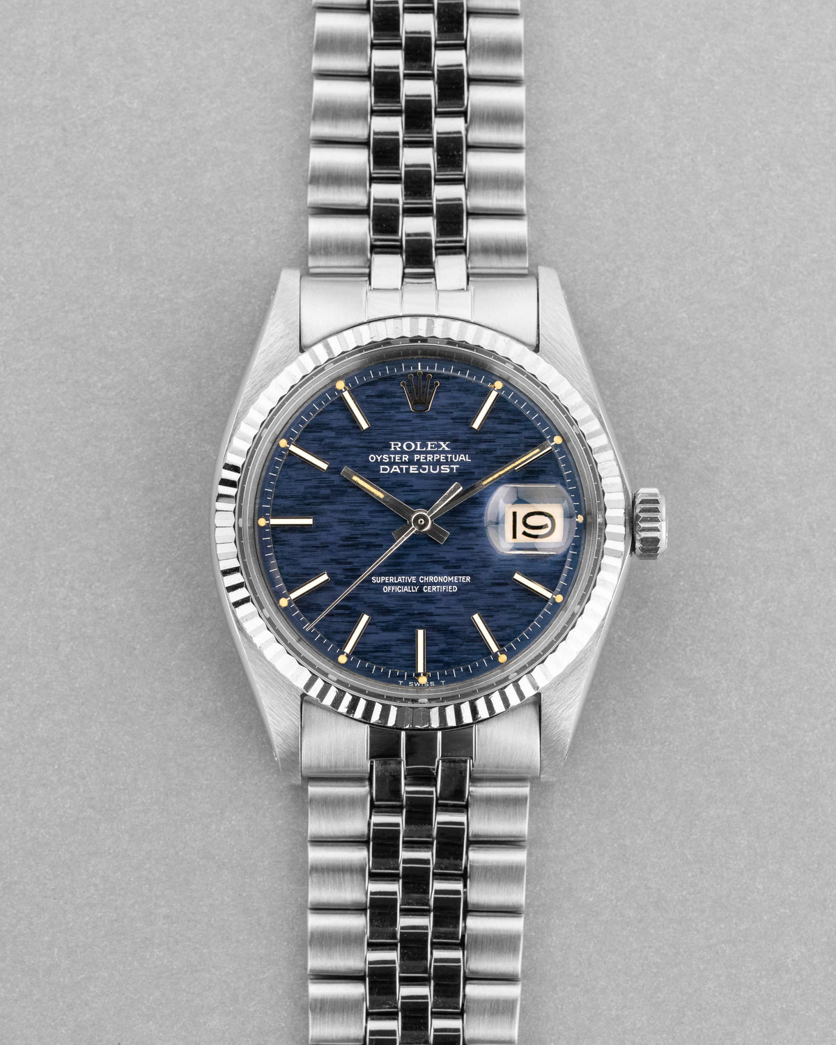 6DQ9 Superbo Rolex Datejust ref. 1601 in acciaio del 1969 – Quadrante « Blu Shantung/Mosaico » - Fronte