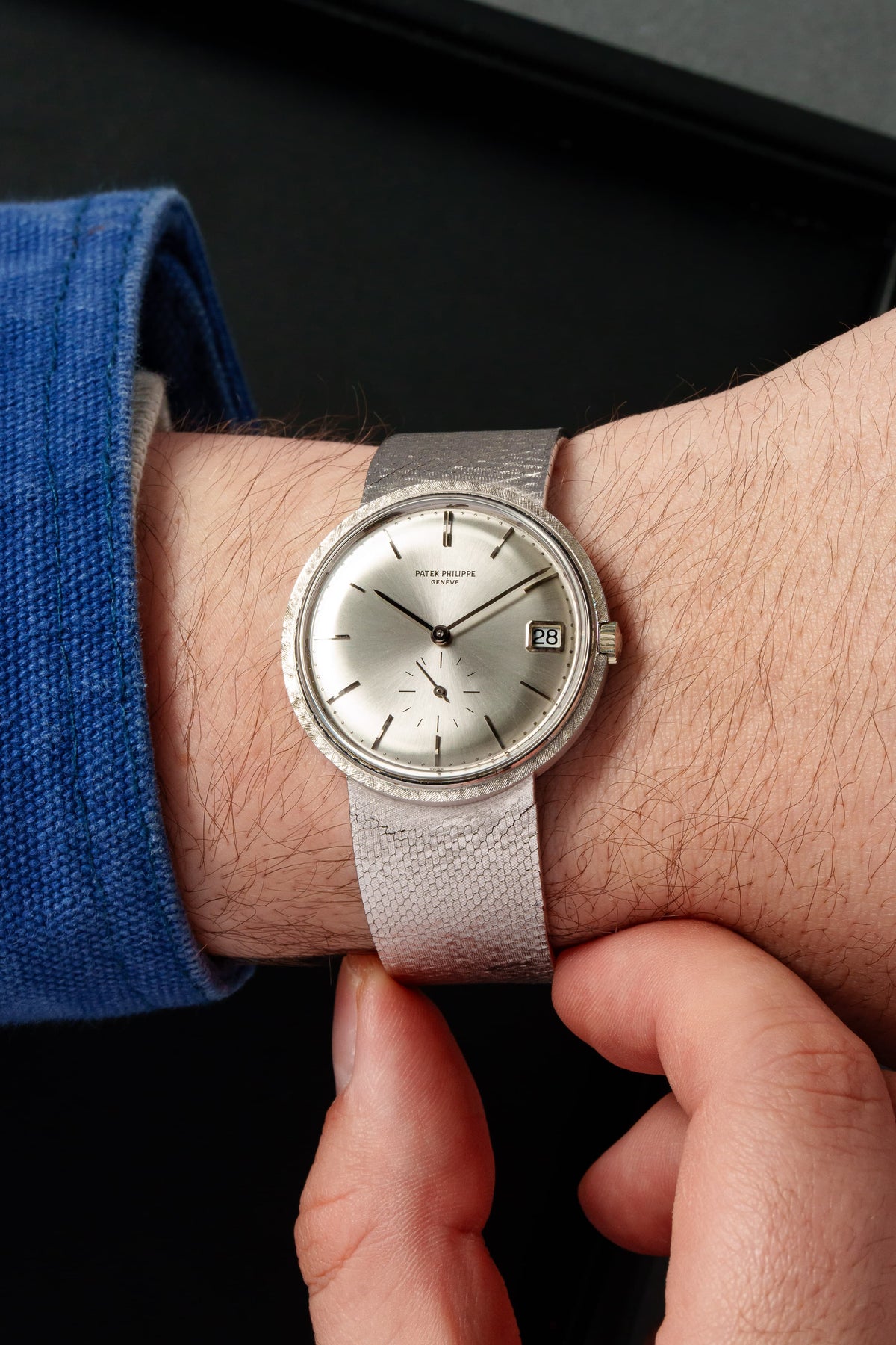 6TFR Patek Philippe Calatrava 3445/6 自動上鍊「Florentine」白金腕錶,circa 1968 - 上手照