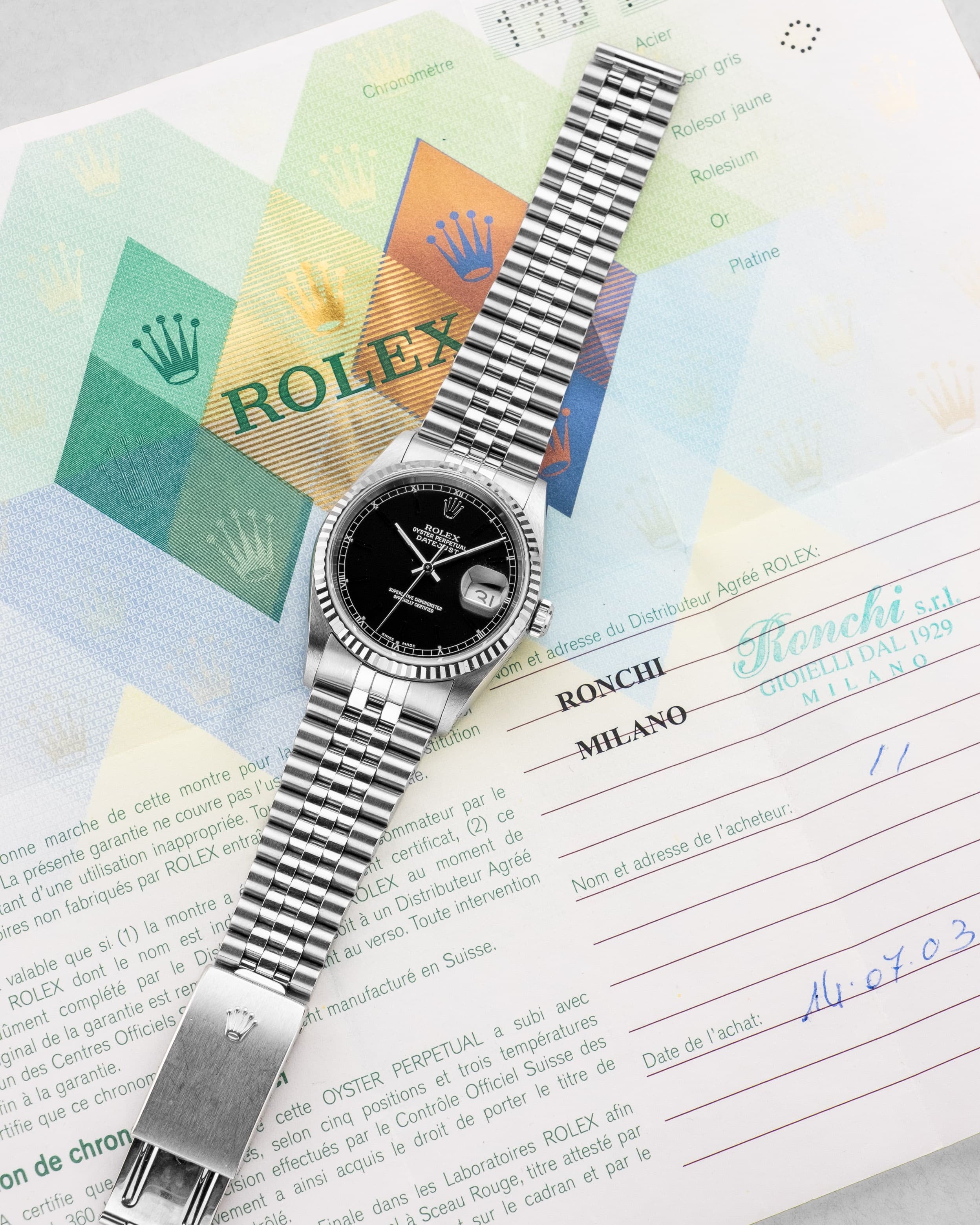 8JS8 Rolex Datejust réf. 16234 de 2003 – Cadran noir + Garantie d'origine - Overview