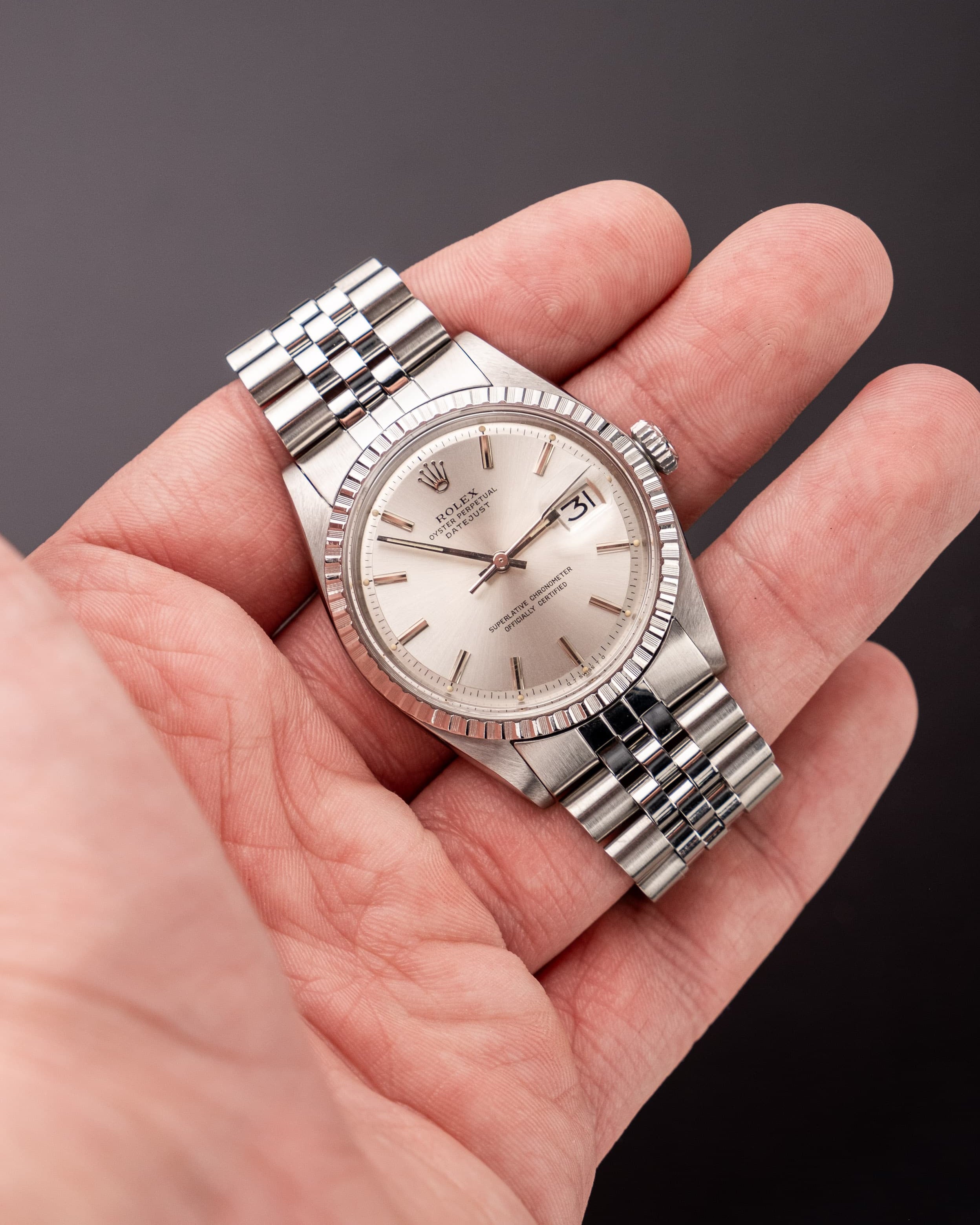 AT4P Rolex Datejust 1603 « Sigma » Silver de 1975 - Wristshot