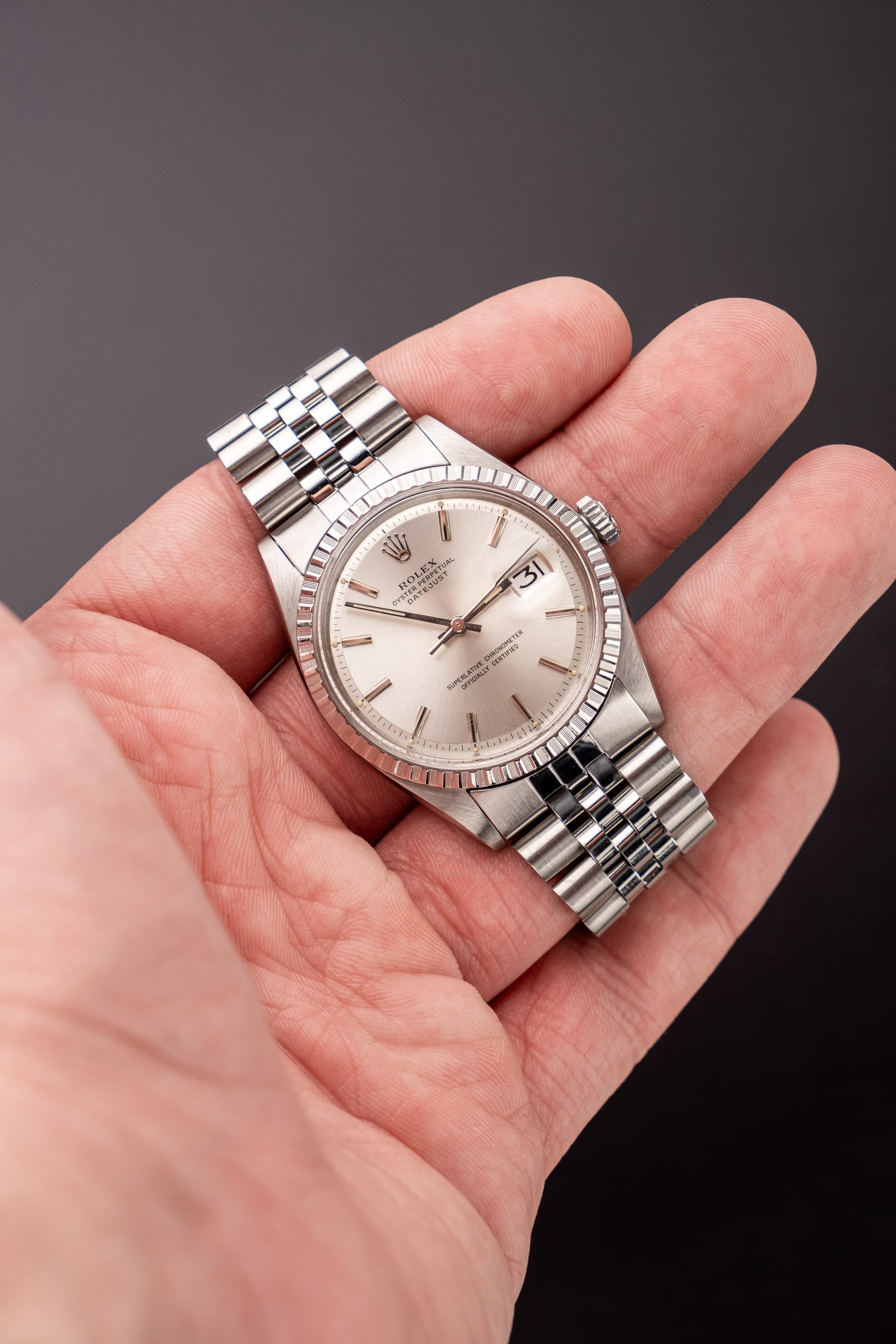 AT4P Rolex Datejust 1603 « Sigma » Silver de 1975 - Wristshot