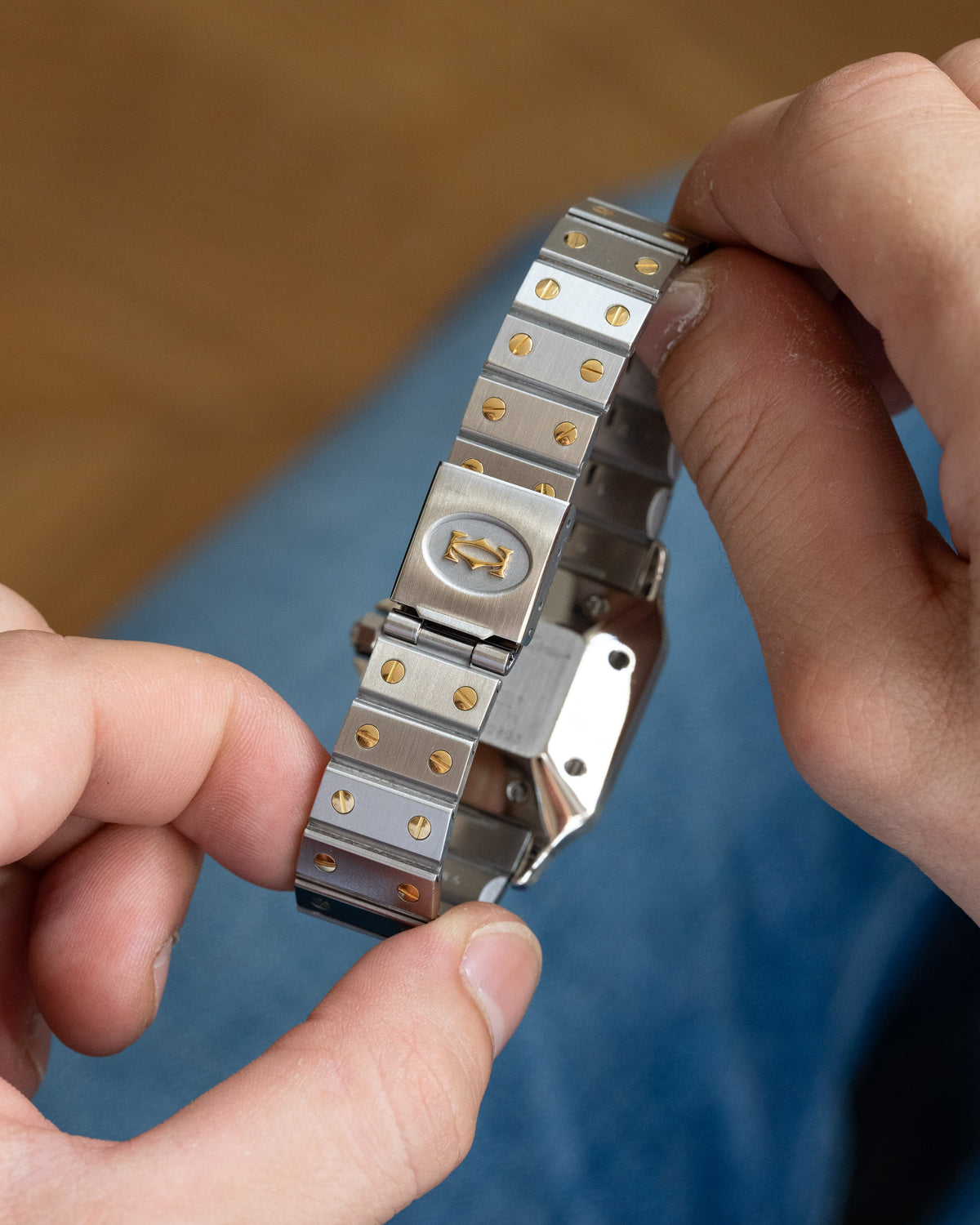 BQTA Cartier Santos Carrée GM Ref. 2961 in Steel and Yellow Gold, circa 1980 - Buckle Outside