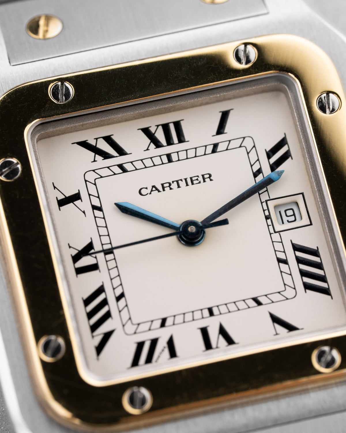 BQTA Cartier Santos Carrée GM Ref. 2961 in Steel and Yellow Gold, circa 1980 - Dial