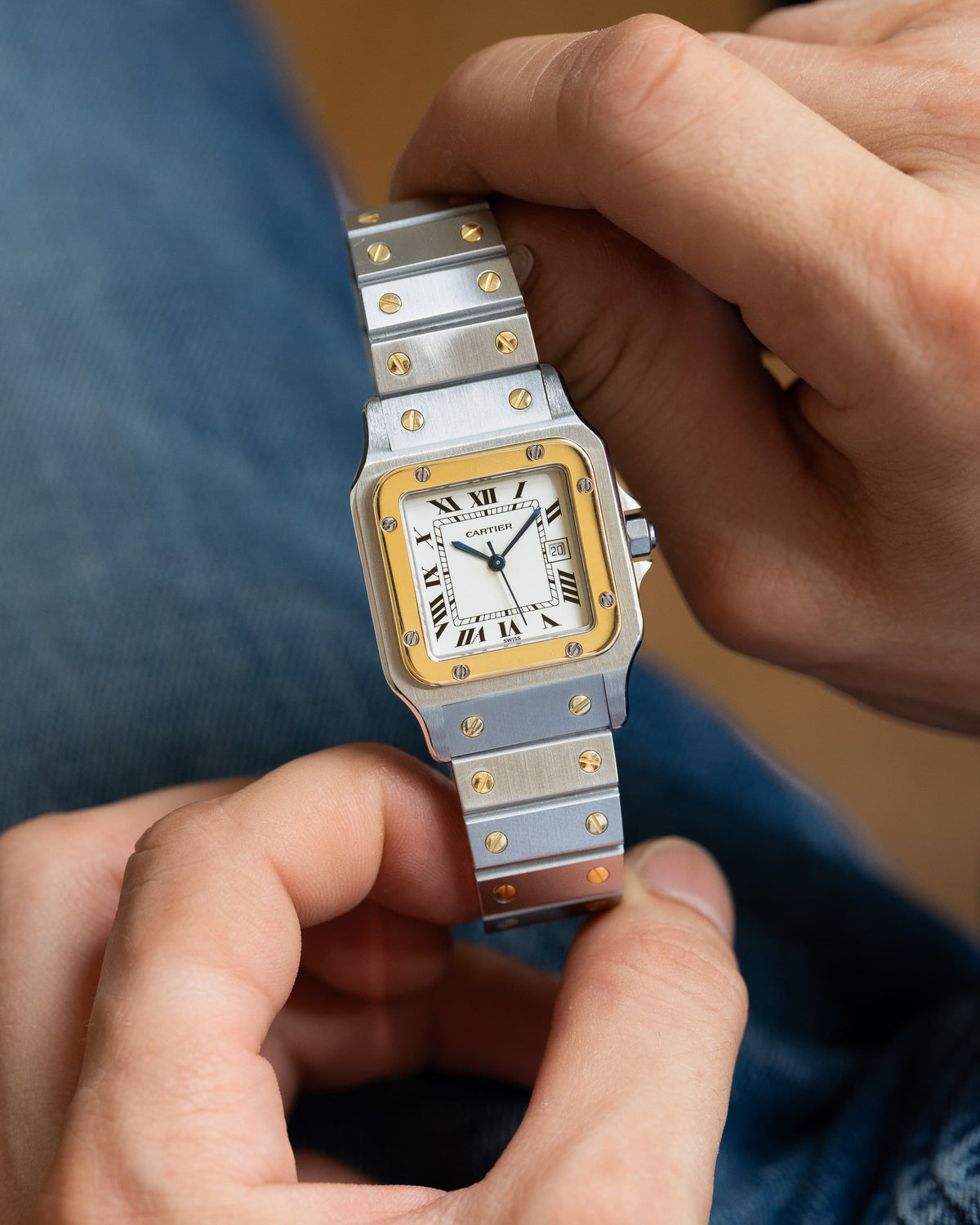 BQTA Cartier Santos Carrée GM Ref. 2961 in Steel and Yellow Gold, circa 1980 - Lifestyle