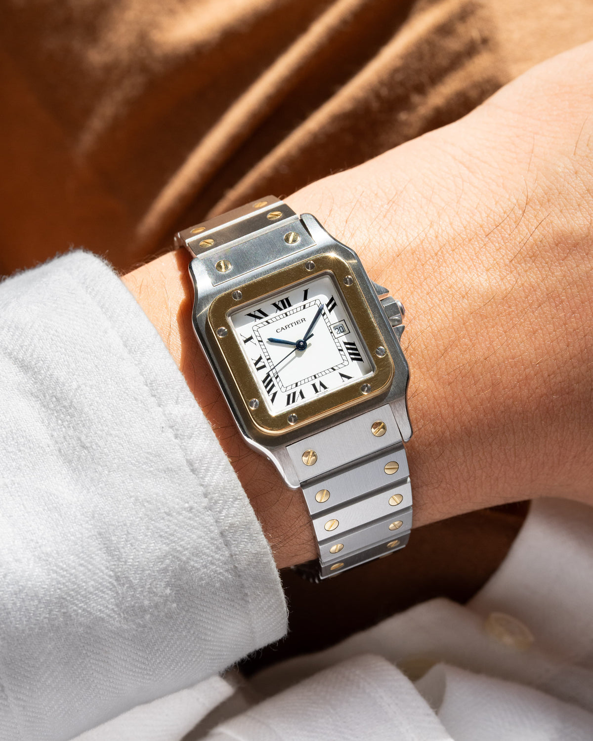 BQTA Cartier Santos Carrée GM Ref. 2961 in Steel and Yellow Gold, circa 1980 - Wristshot