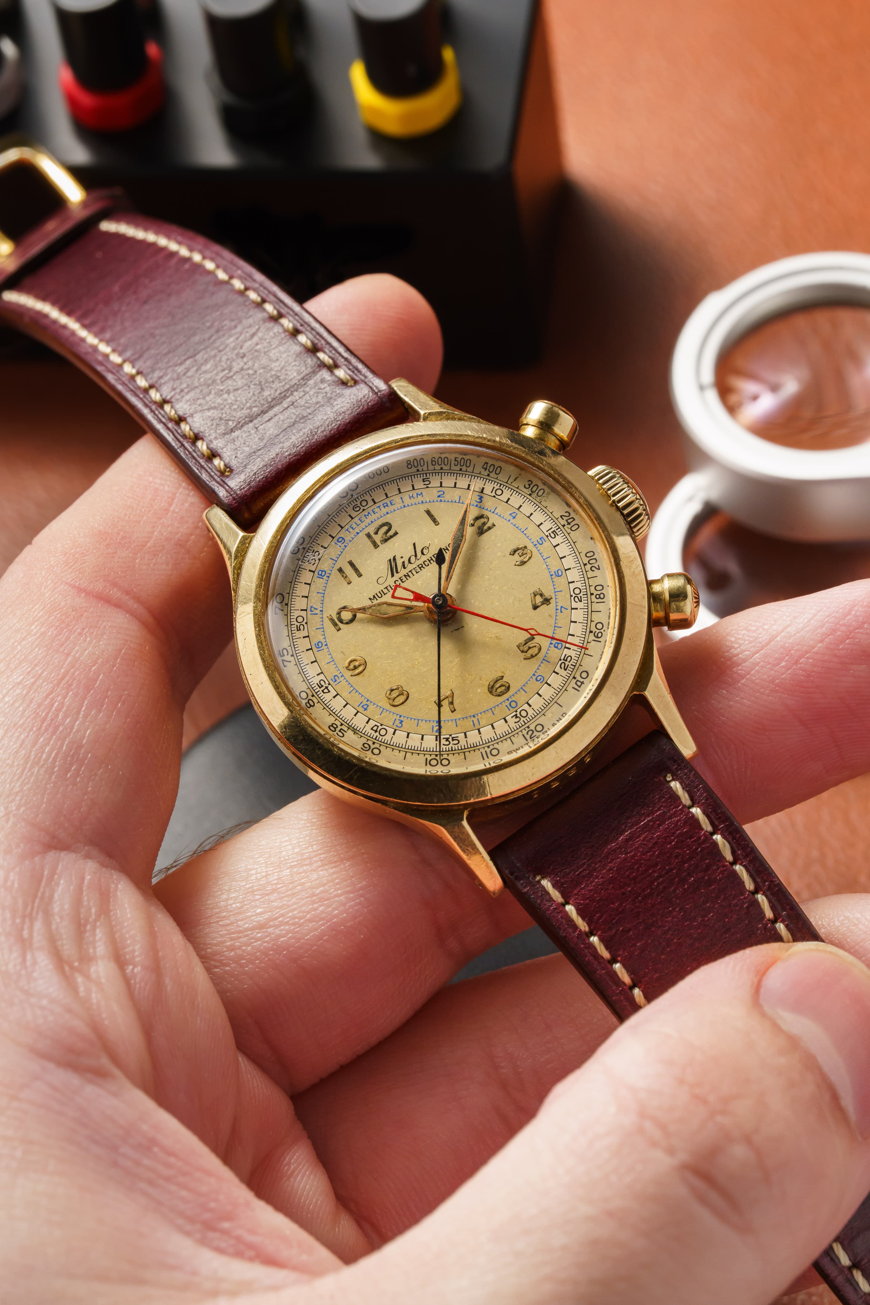 C9AB 極めて稀少なMido Multi-Centerchrono 14金無垢製、1945年頃 - 正面