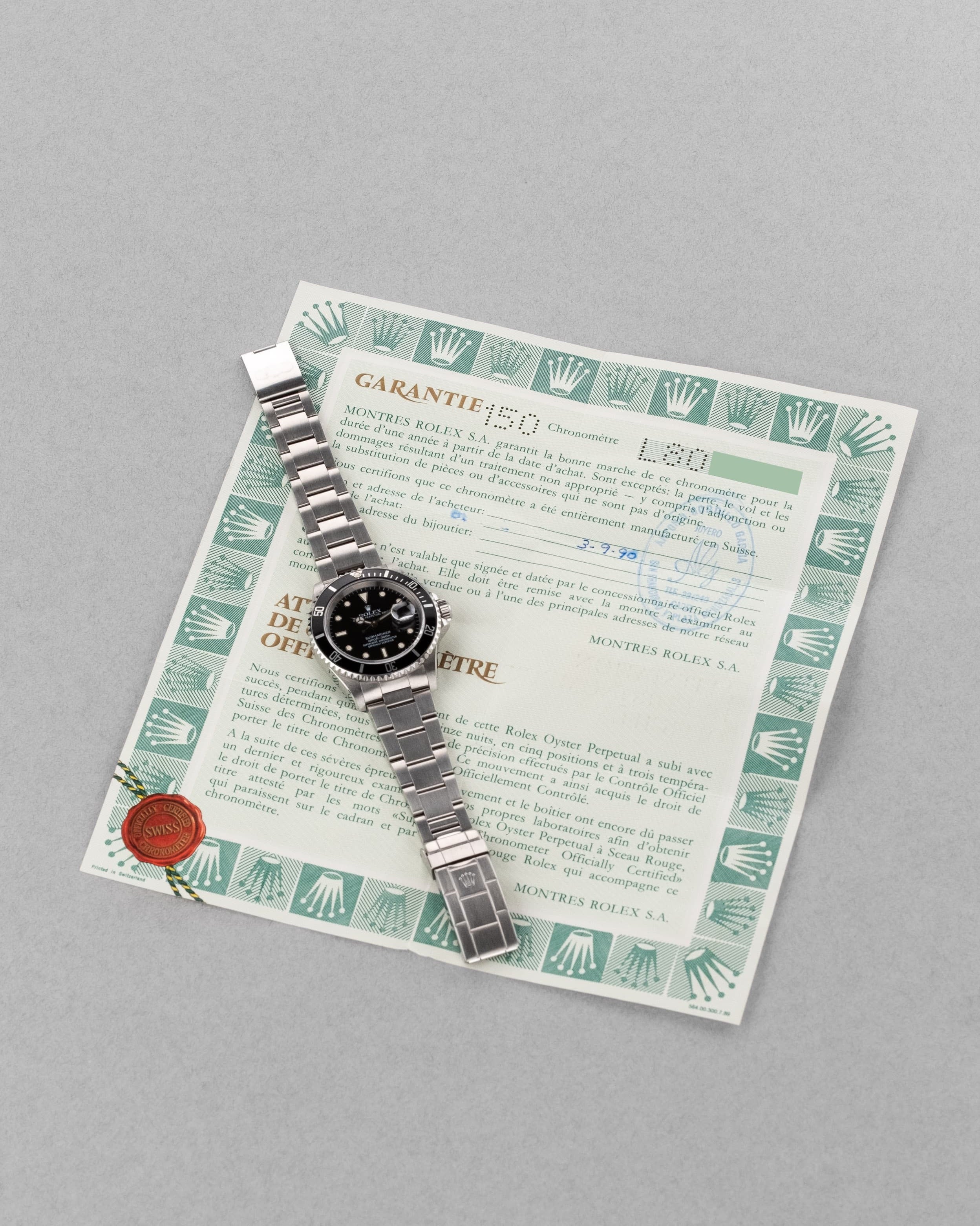 D81H-jg Rolex Submariner Date 16610 de 1989-1990 – Garantie d'origine, Excellent état et Patine tritium chaleureuse - Papers
