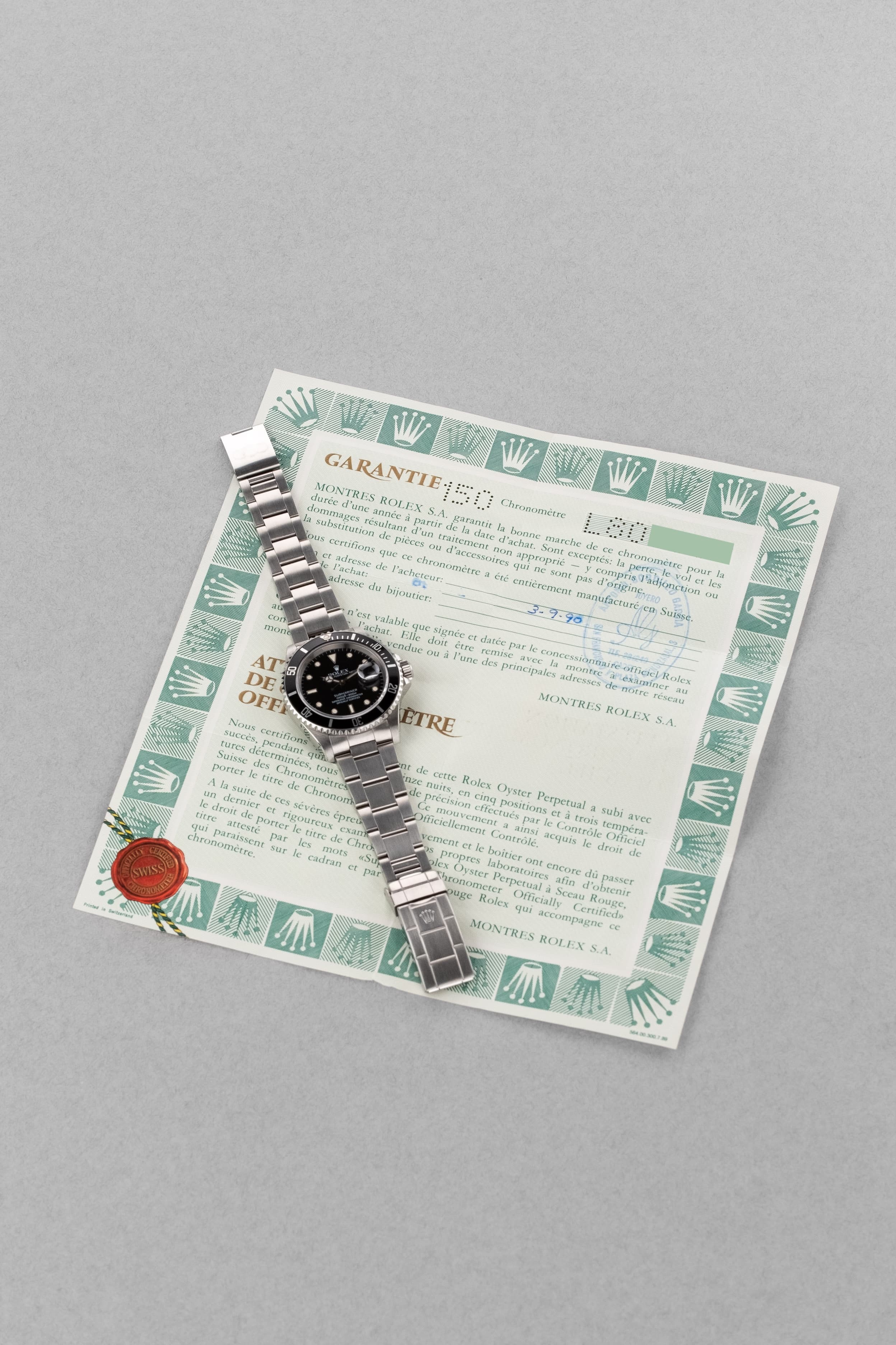 D81H-jg Rolex Submariner Date 16610 de 1989-1990 – Garantie d'origine, Excellent état et Patine tritium chaleureuse - Papers