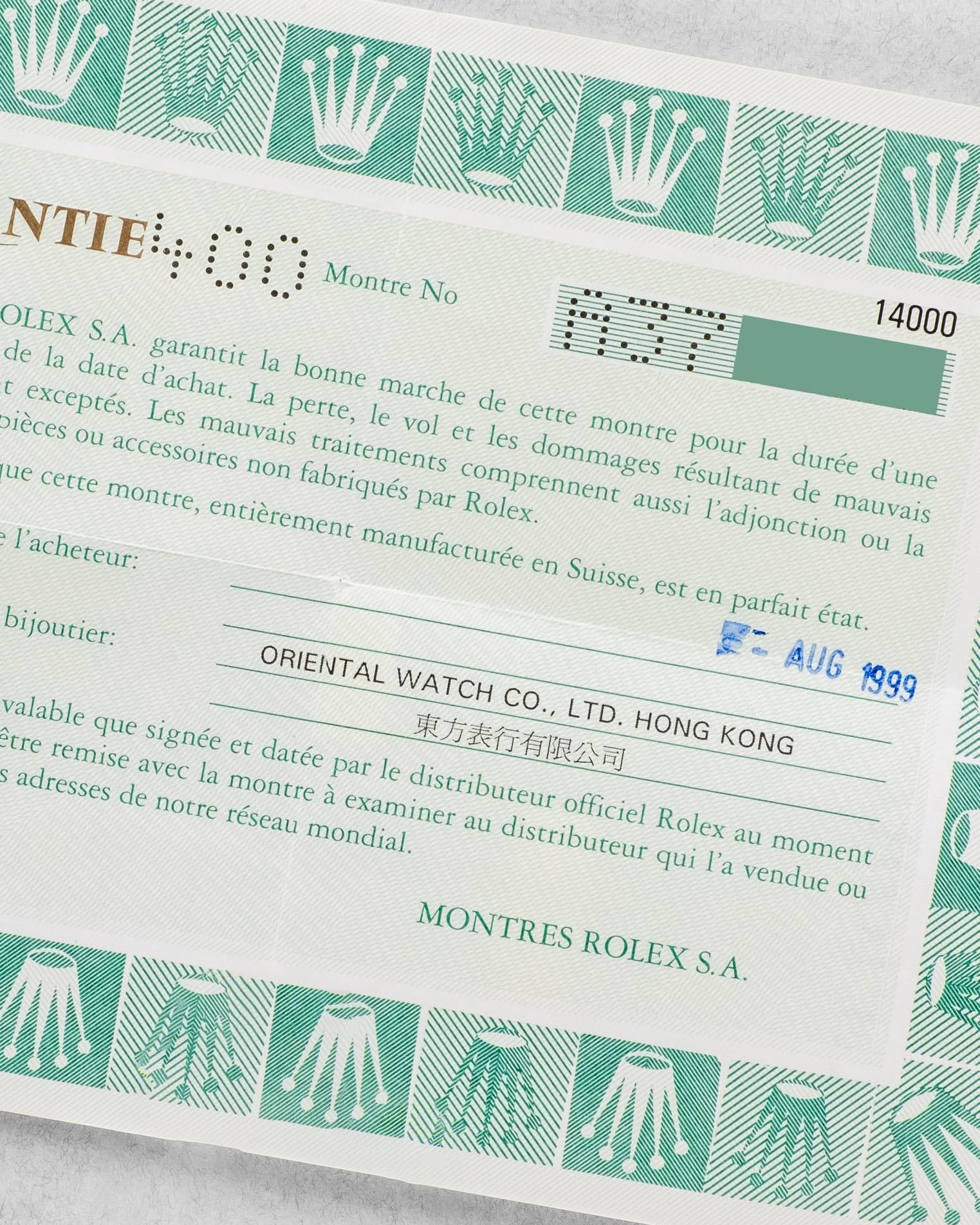 DC5U Rolex Air-King 14000 de 1999 – Cadran bleu « Explorer 3-6-9 » - Papers