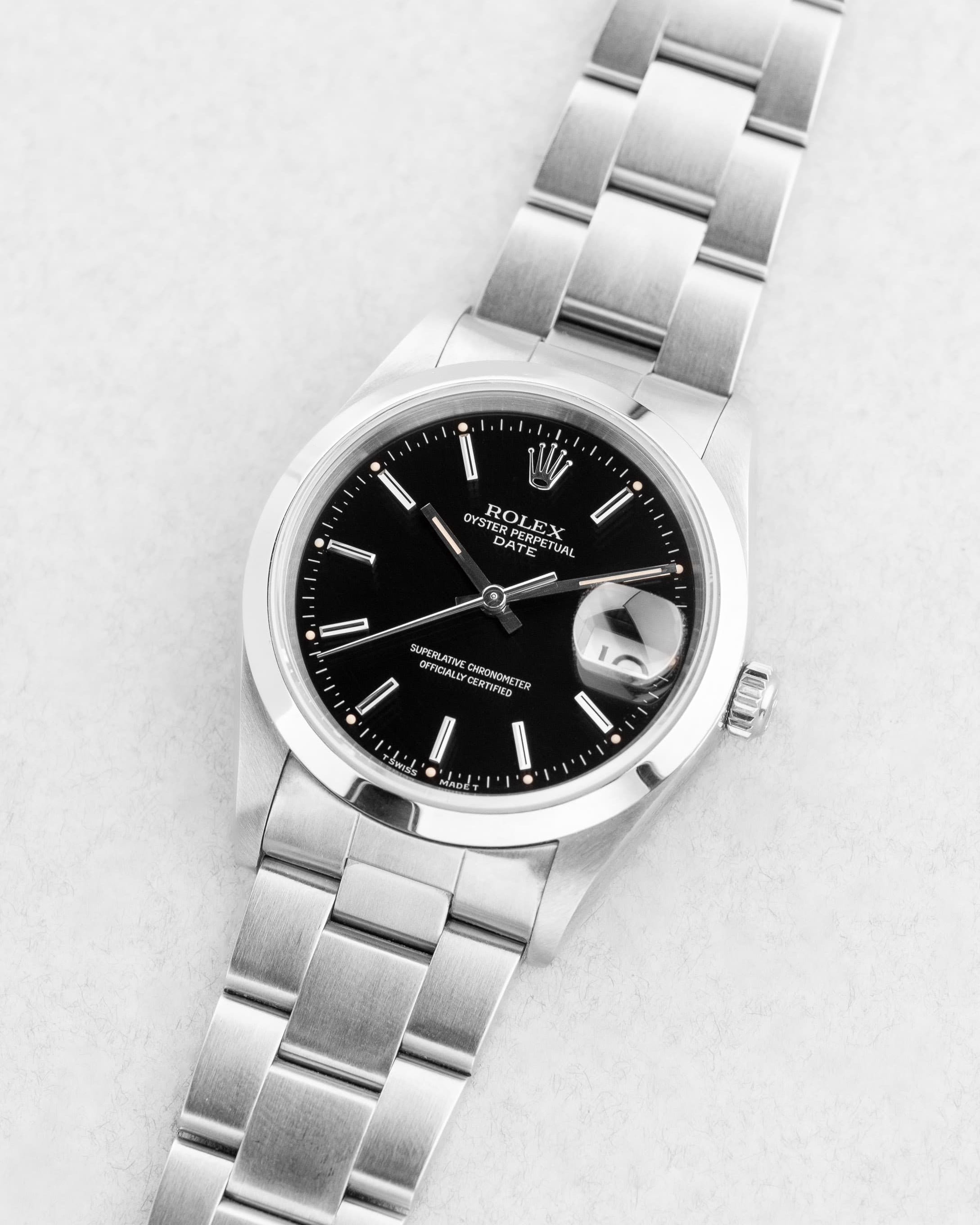 DT2Y Rolex Oyster Perpetual Date 15200 de 1999 – Cadran noir au tritium patiné - Three Quarters