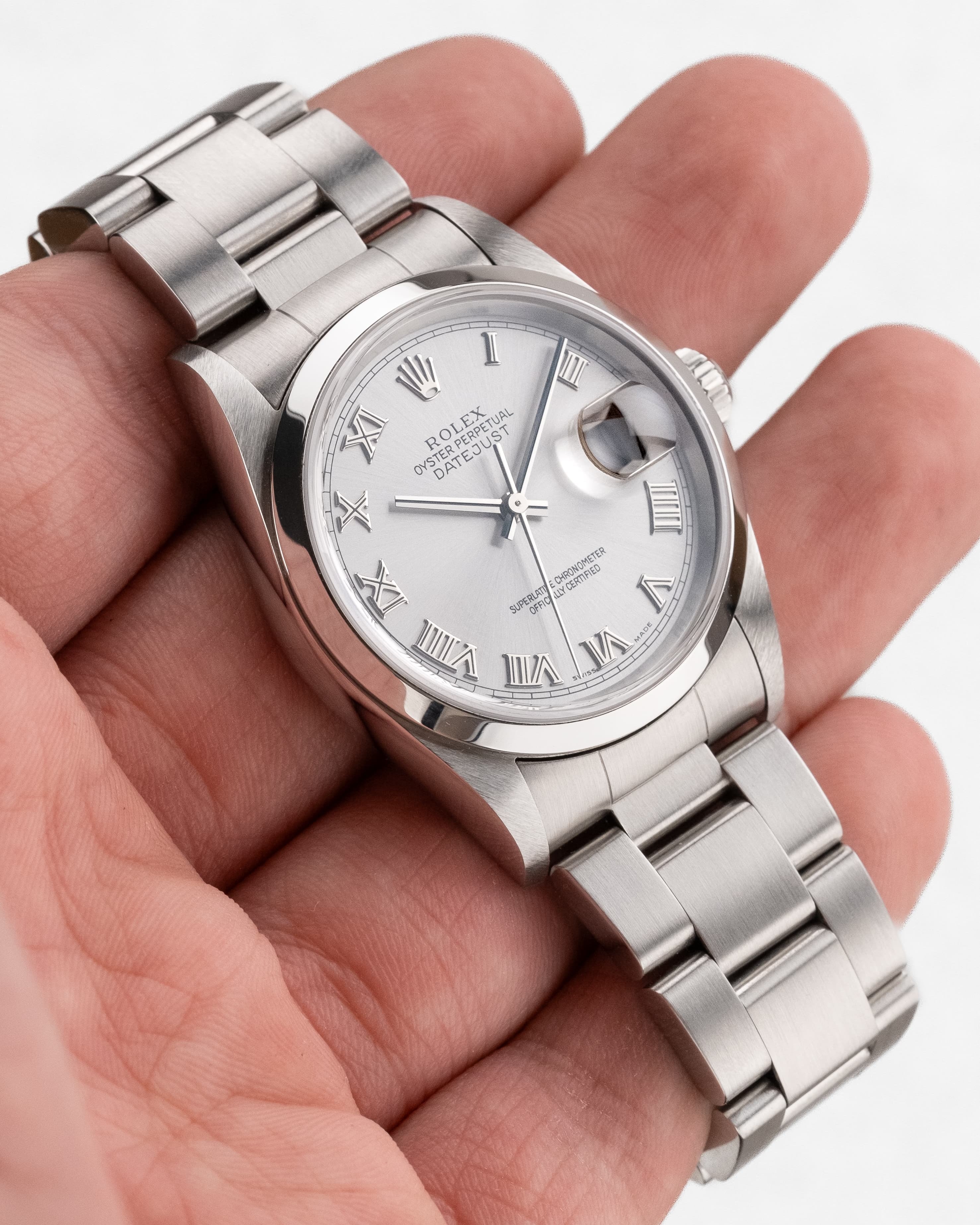 E3KB Rolex Datejust réf. 16200 de 2002 – Cadran « Silver Roman No Lume » + Garantie d'origine - Feature