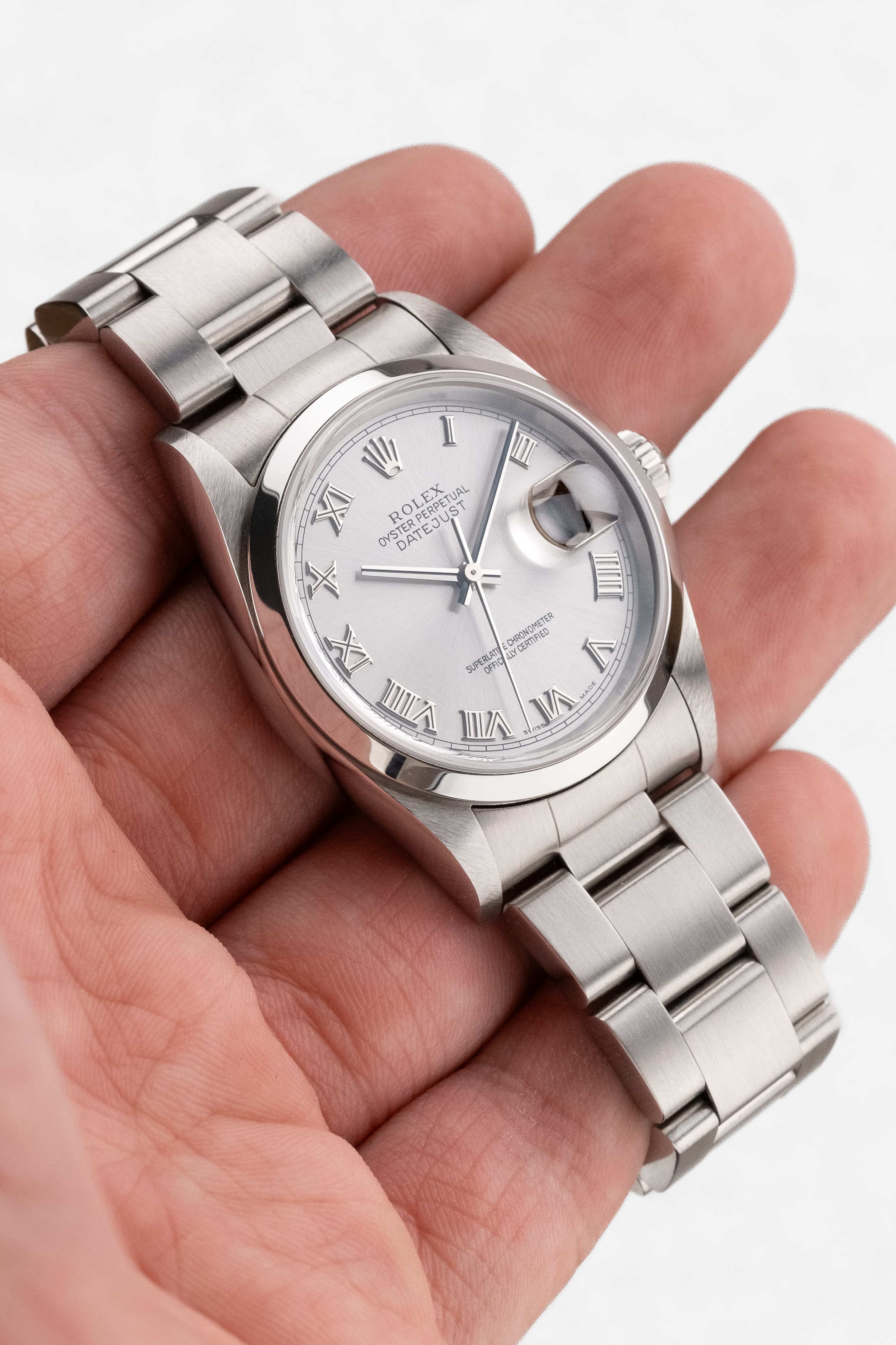 E3KB Rolex Datejust réf. 16200 de 2002 – Cadran « Silver Roman No Lume » + Garantie d'origine - Feature