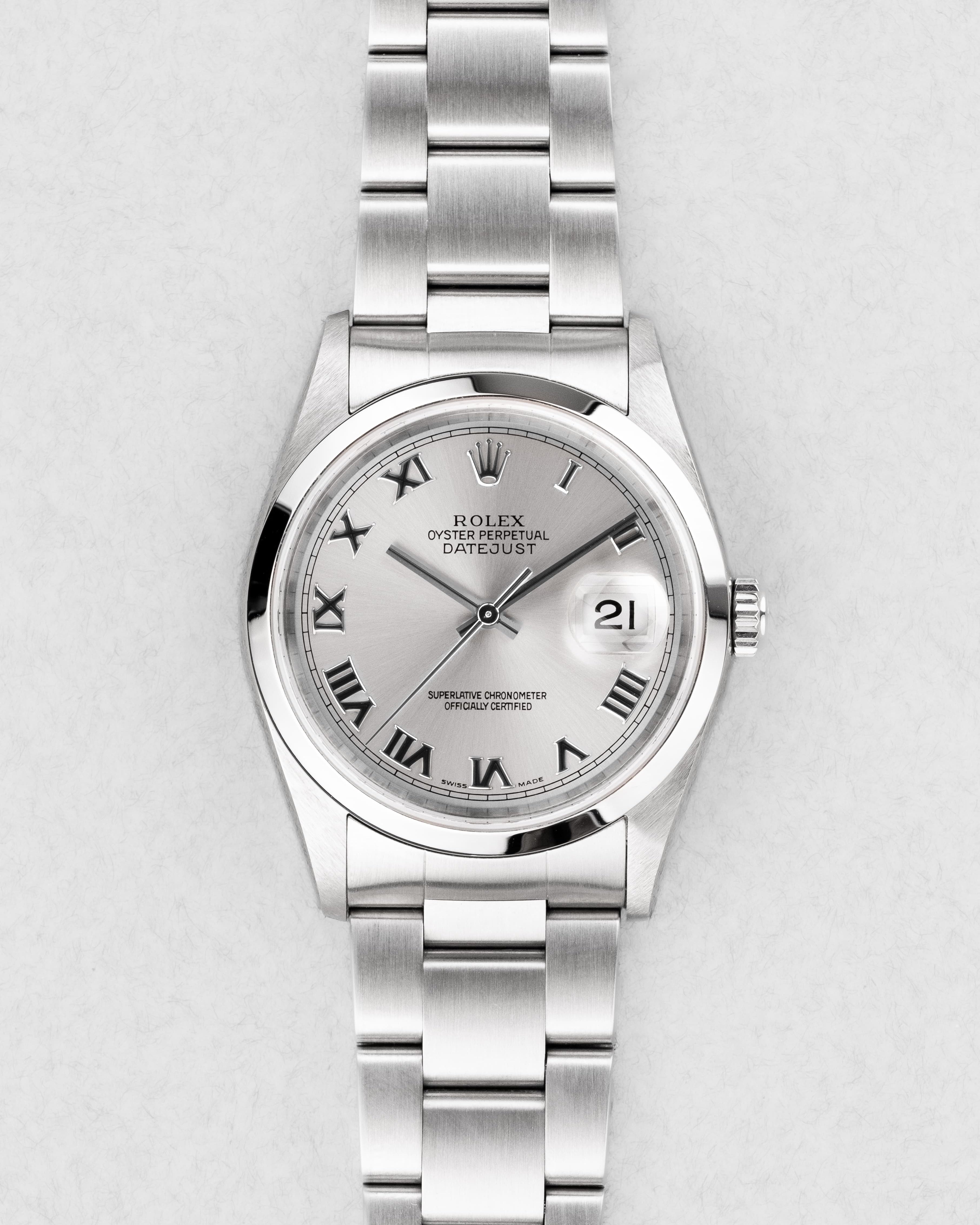 E3KB Rolex Datejust réf. 16200 de 2002 – Cadran « Silver Roman No Lume » + Garantie d'origine - Front