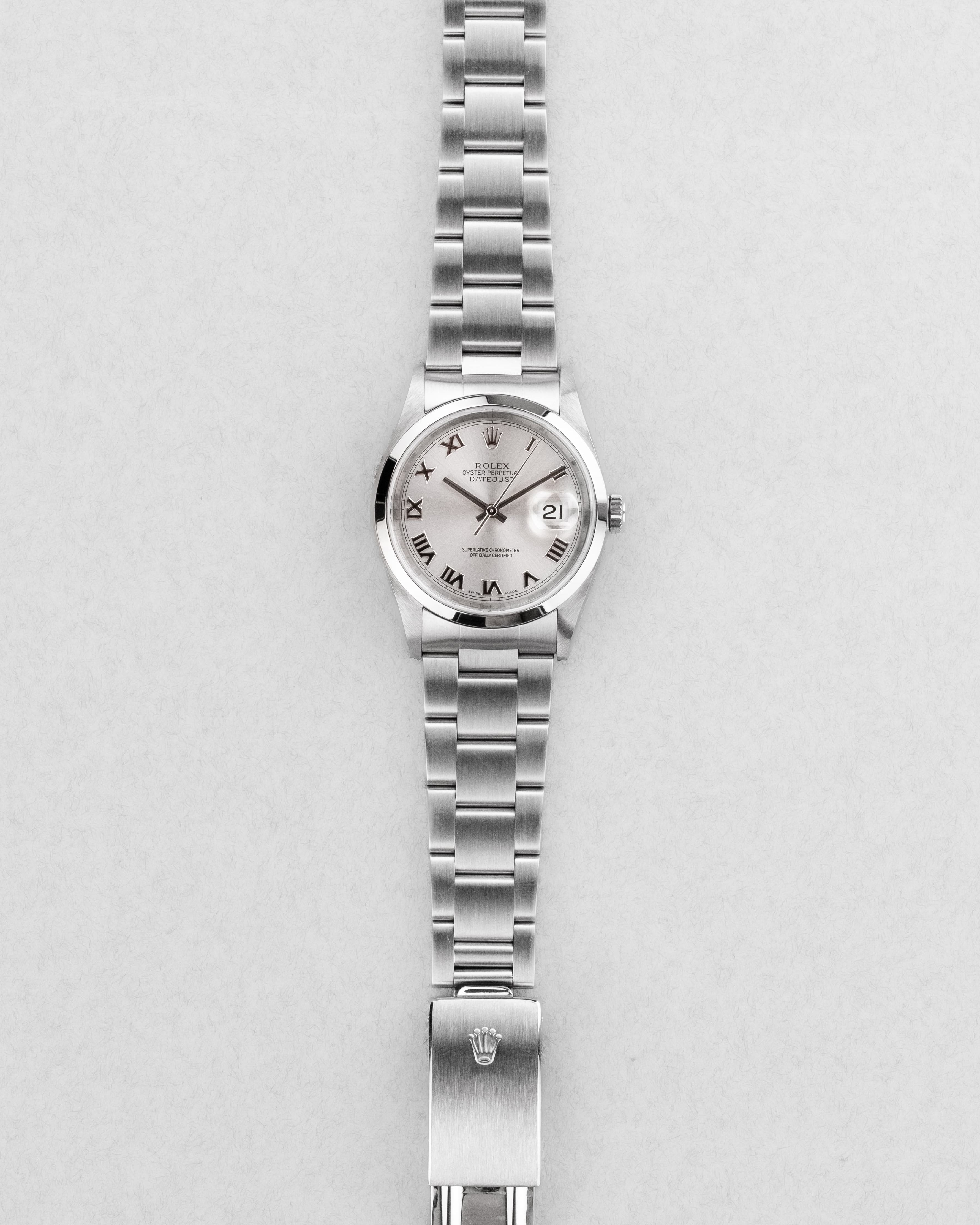 E3KB Rolex Datejust réf. 16200 de 2002 – Cadran « Silver Roman No Lume » + Garantie d'origine - Overview