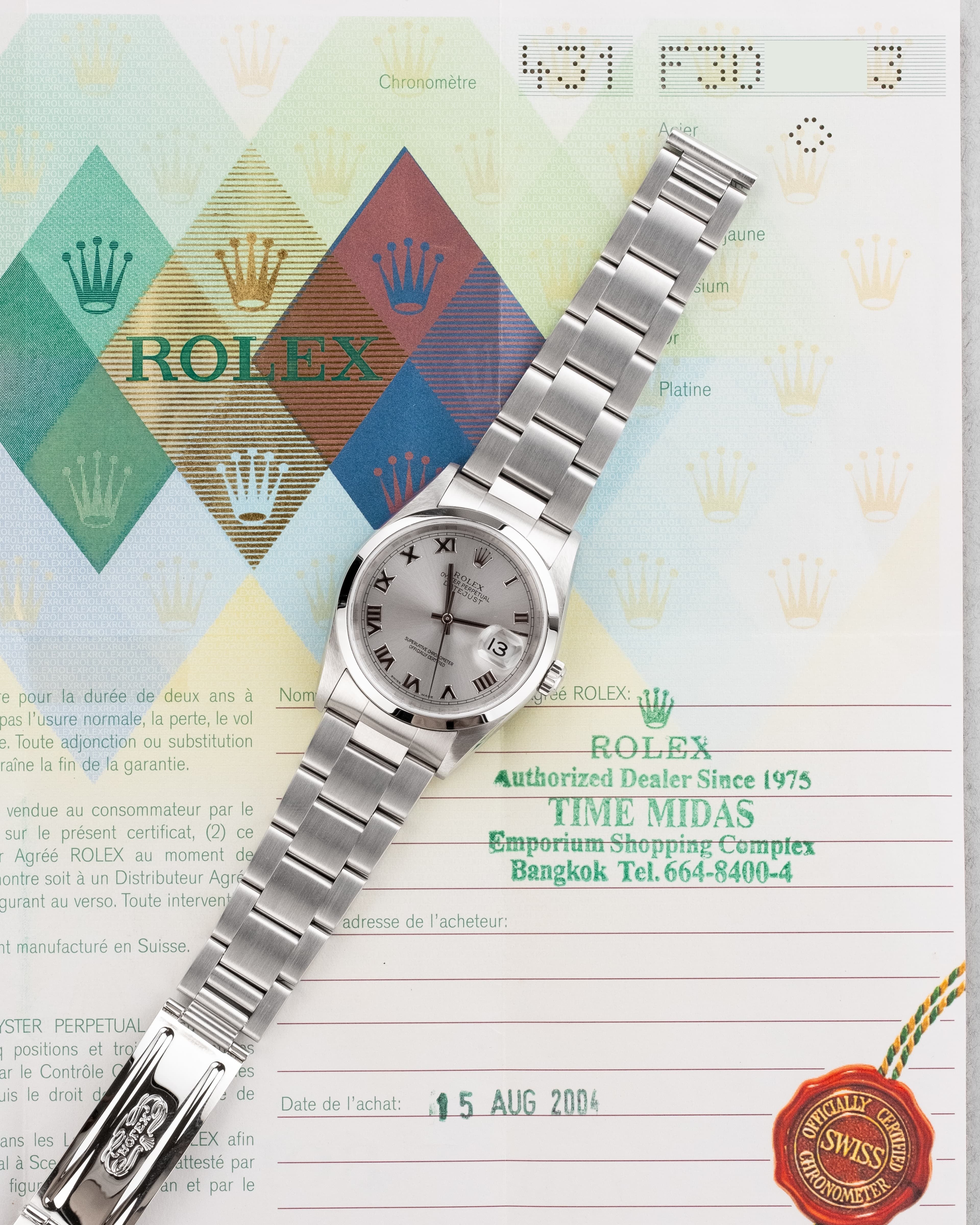 E3KB Rolex Datejust réf. 16200 de 2002 – Cadran « Silver Roman No Lume » + Garantie d'origine - Papers