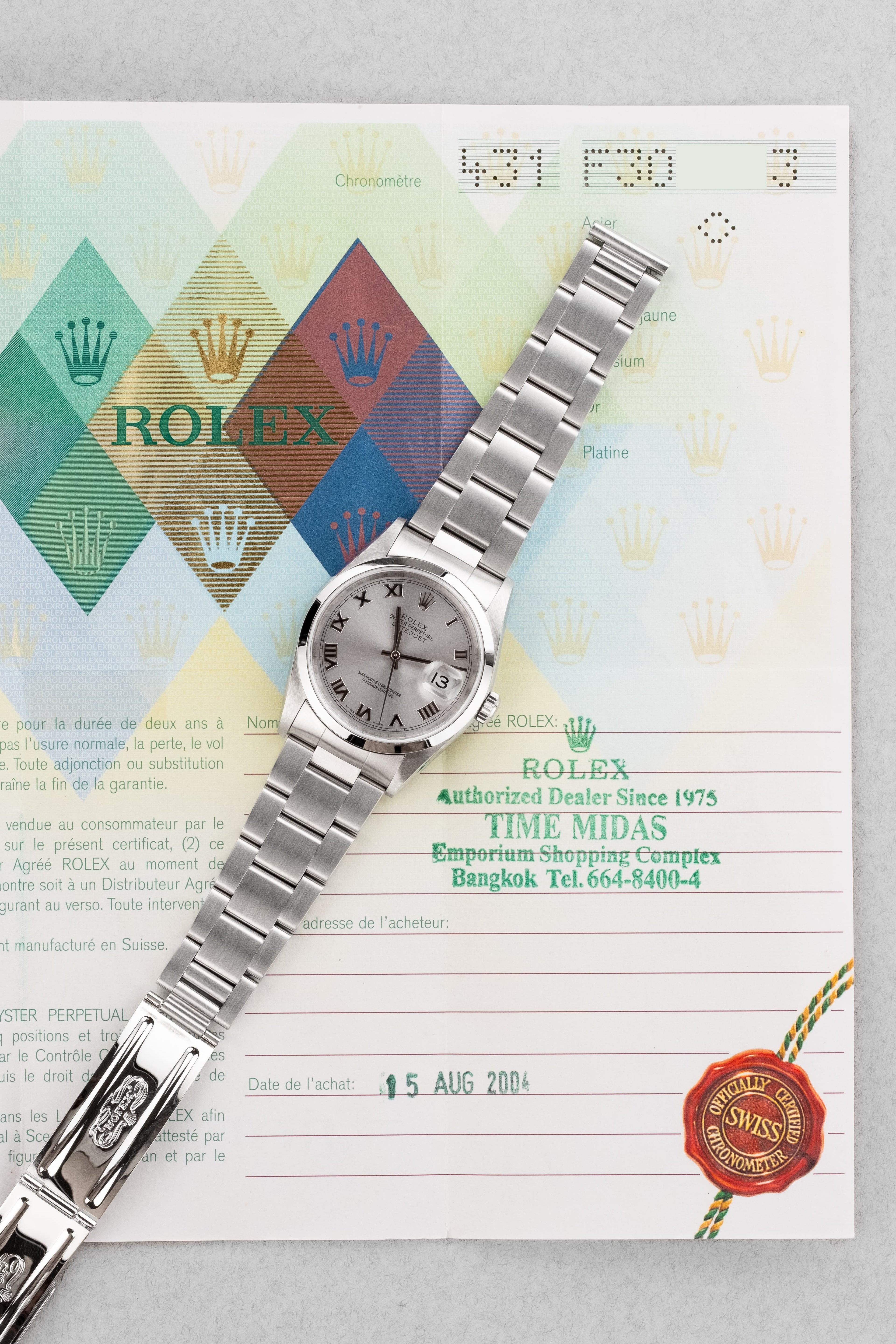 E3KB Rolex Datejust réf. 16200 de 2002 – Cadran « Silver Roman No Lume » + Garantie d'origine - Papers