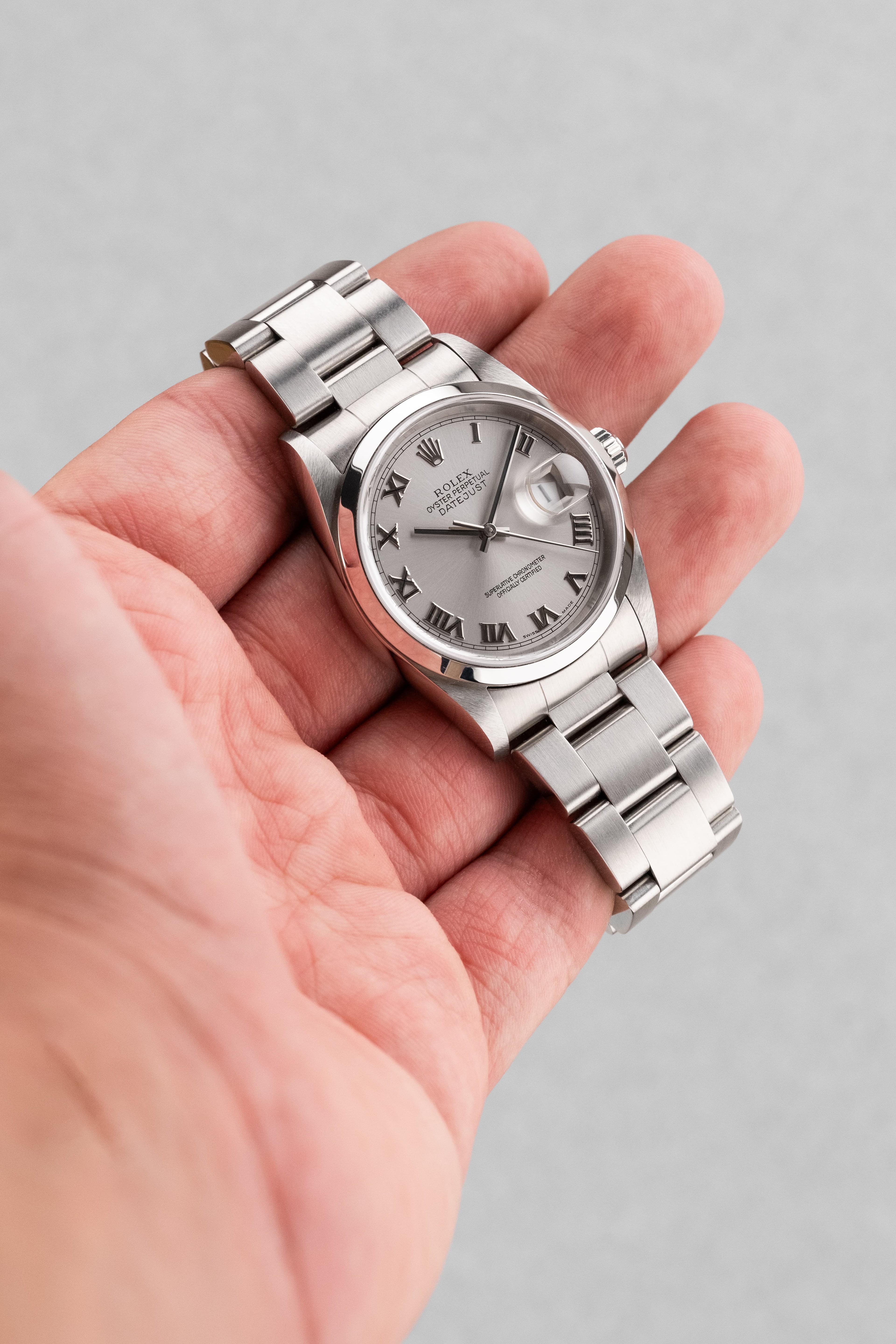 E3KB Rolex Datejust réf. 16200 de 2002 – Cadran « Silver Roman No Lume » + Garantie d'origine - Wristshot