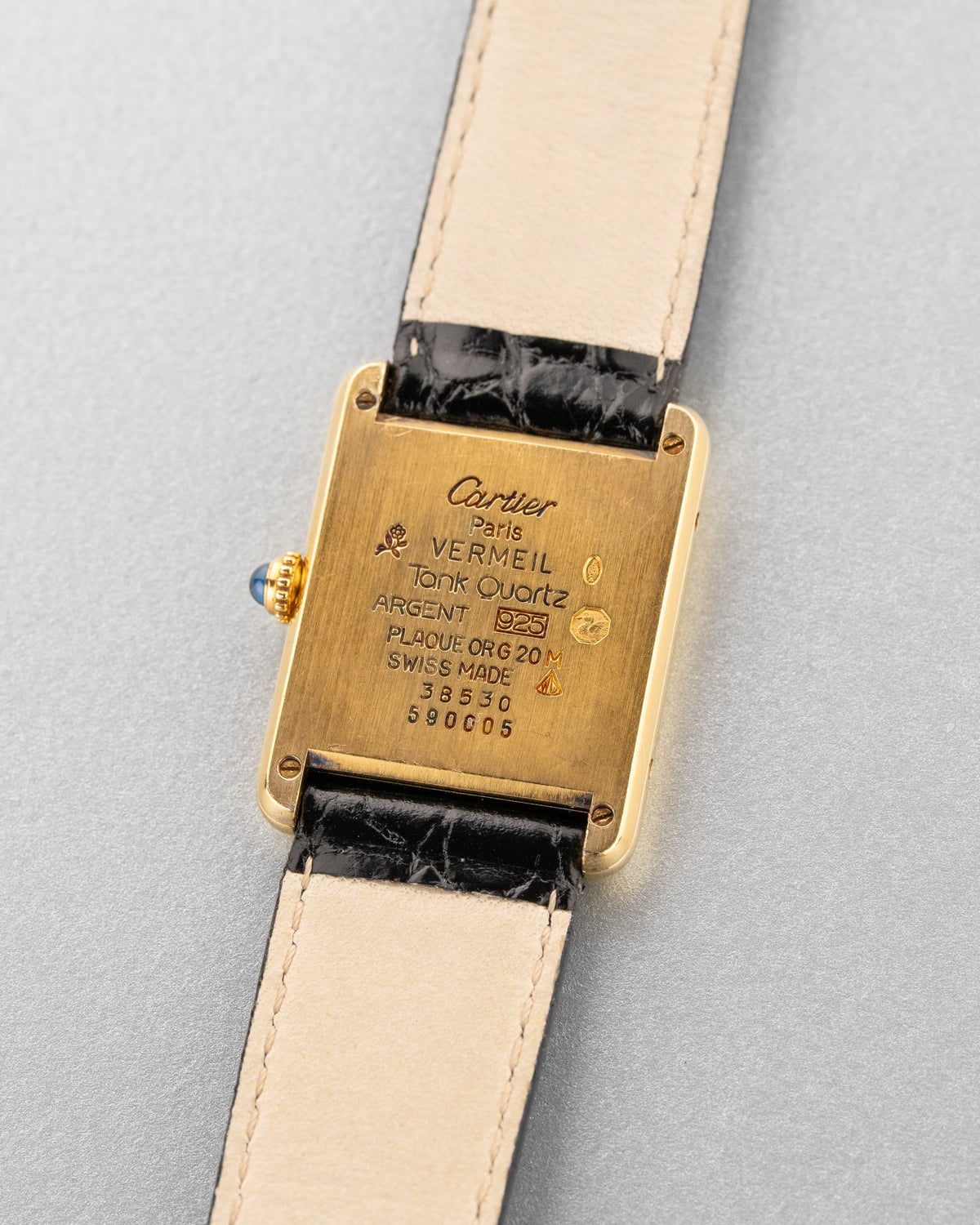 EYWJ Cartier Tank Must Quartz GM 5 « White Trinity + Roman Art Déco », circa 1990 - Back