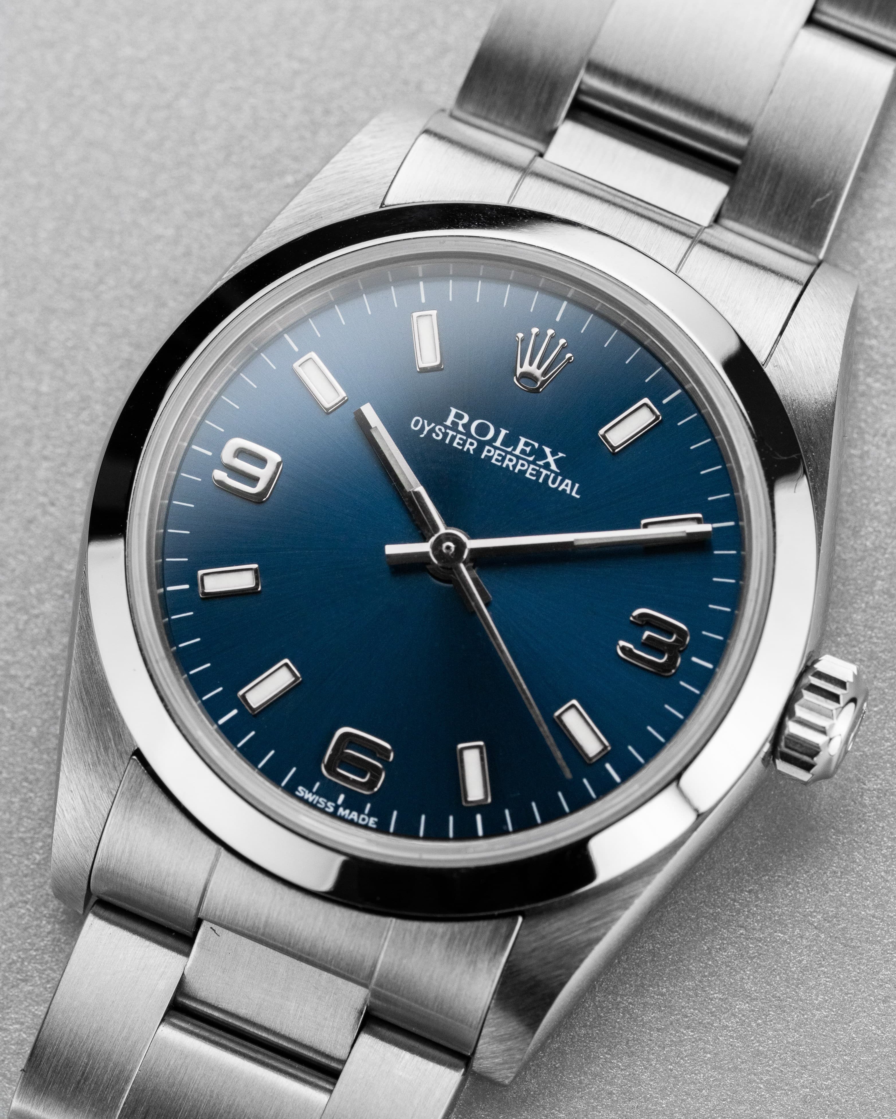 GF7V Rolex Oyster Perpetual 31 ref. 77080 del 2002 – Quadrante blu «Explorer 3-6-9» - Quadrante
