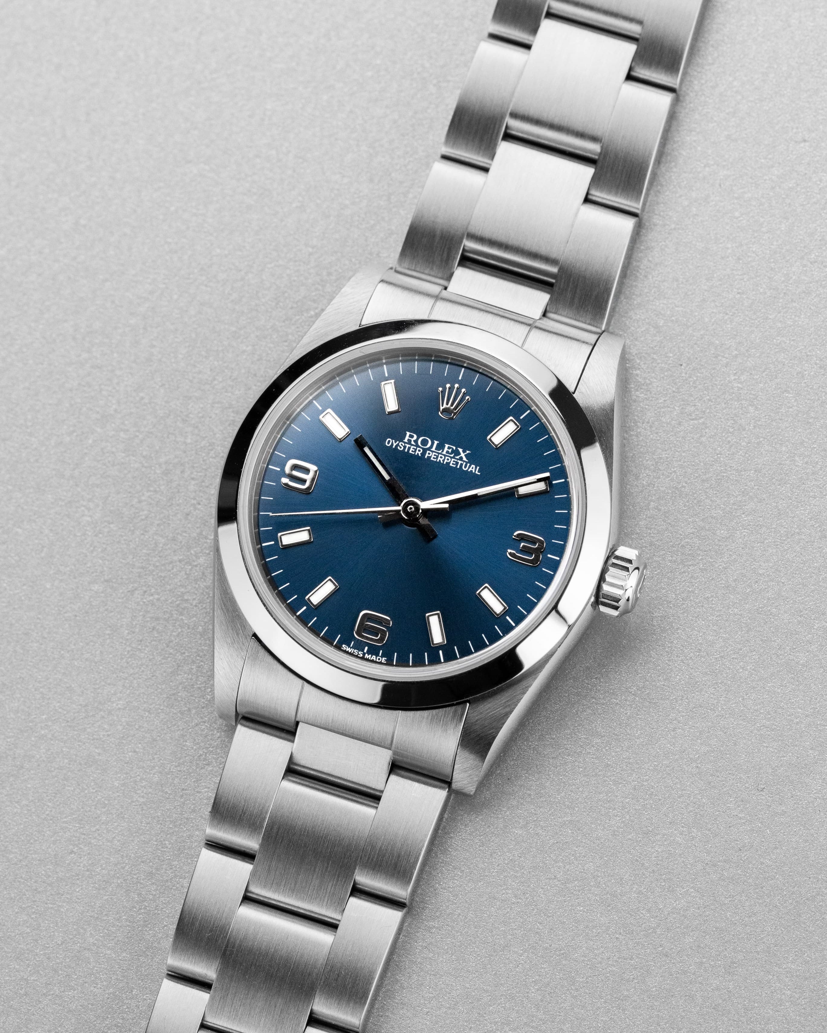 GF7V Rolex Oyster Perpetual 31 ref. 77080 del 2002 – Quadrante blu «Explorer 3-6-9» - Tre quarti