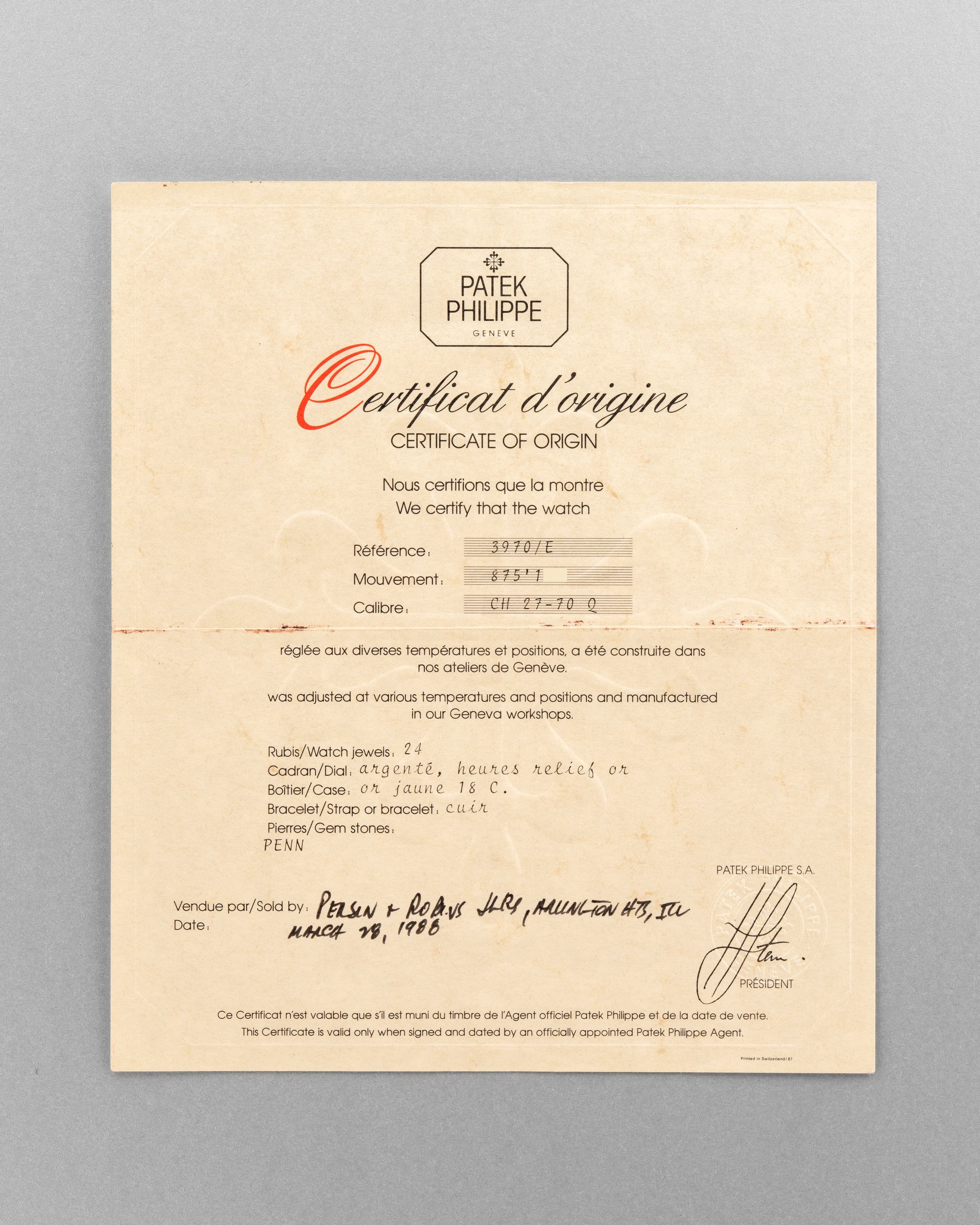 HMU5 Exceptionnel Patek Philippe réf. 3970 – « Very Early Second Series » + Full Set - Papers