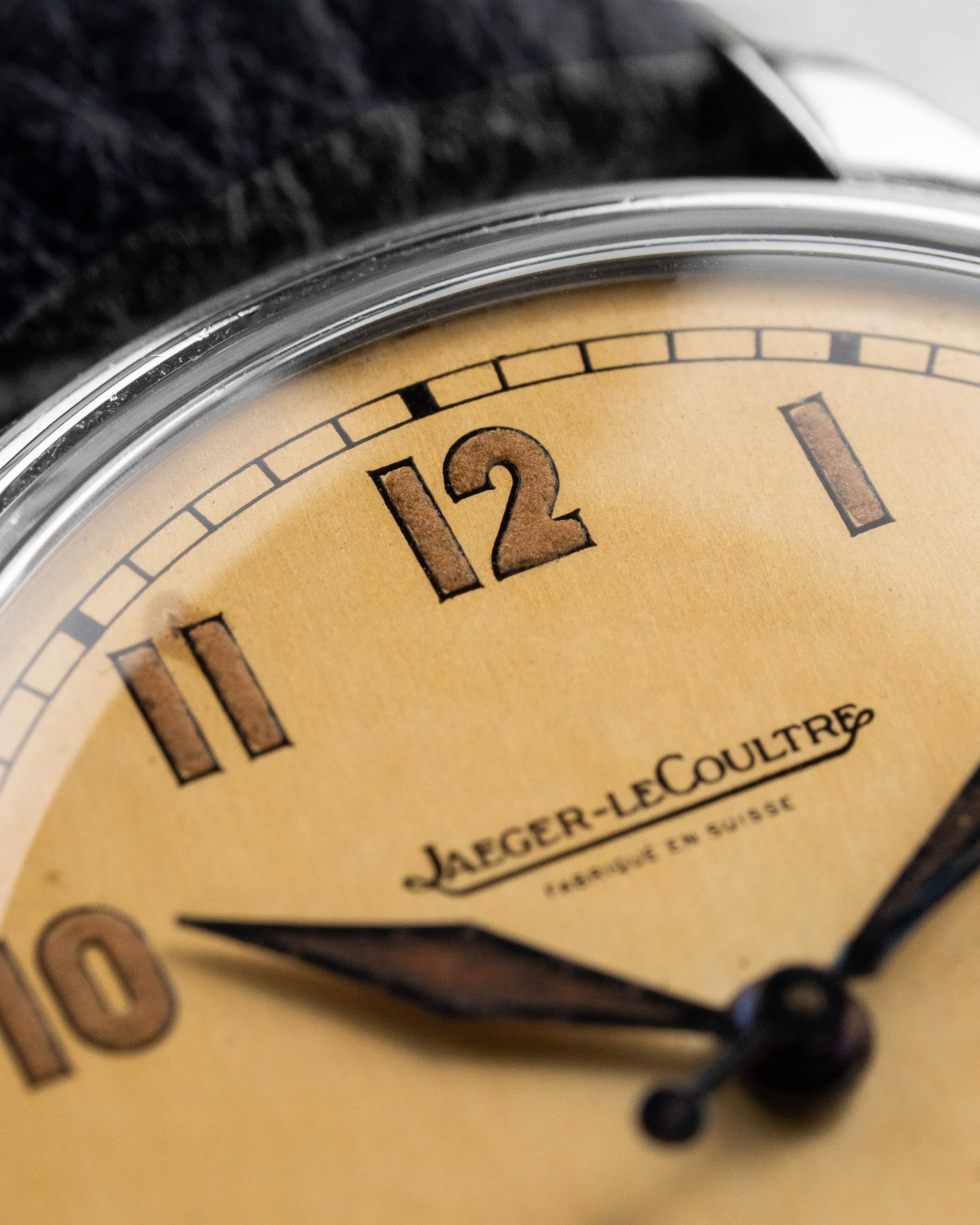 K5ST Jaeger-LeCoultre ref. E159 di stile militare in acciaio, circa 1946 - Quadrante
