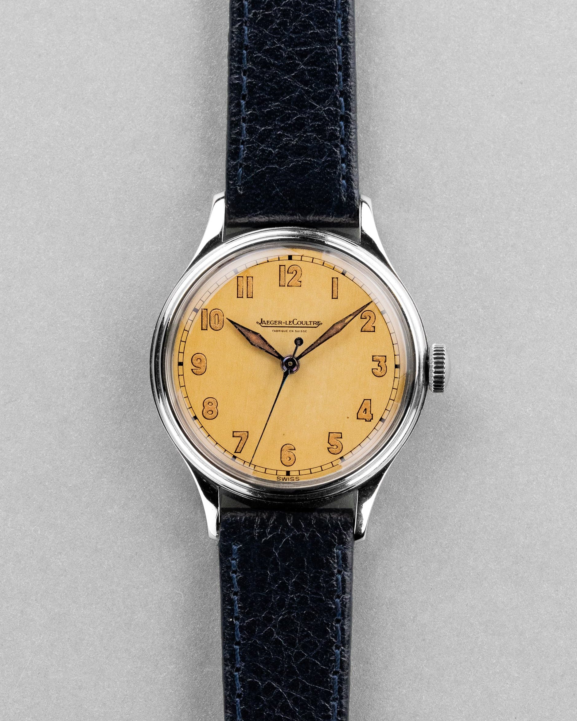 K5ST Jaeger-LeCoultre ref. E159 di stile militare in acciaio, circa 1946 - Fronte