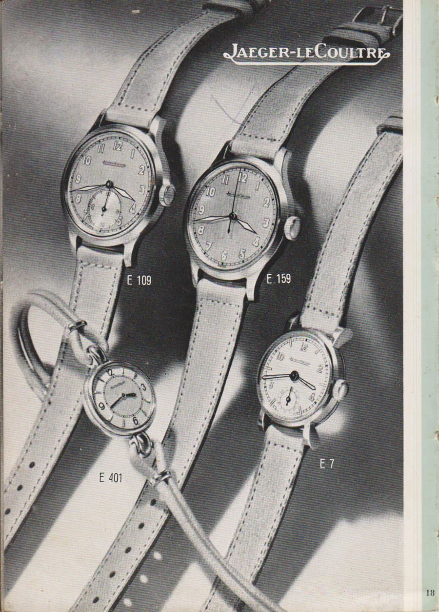 K5ST Jaeger-LeCoultre réf. E159 de style militaire en acier, circa 1946 - Vintage Ad