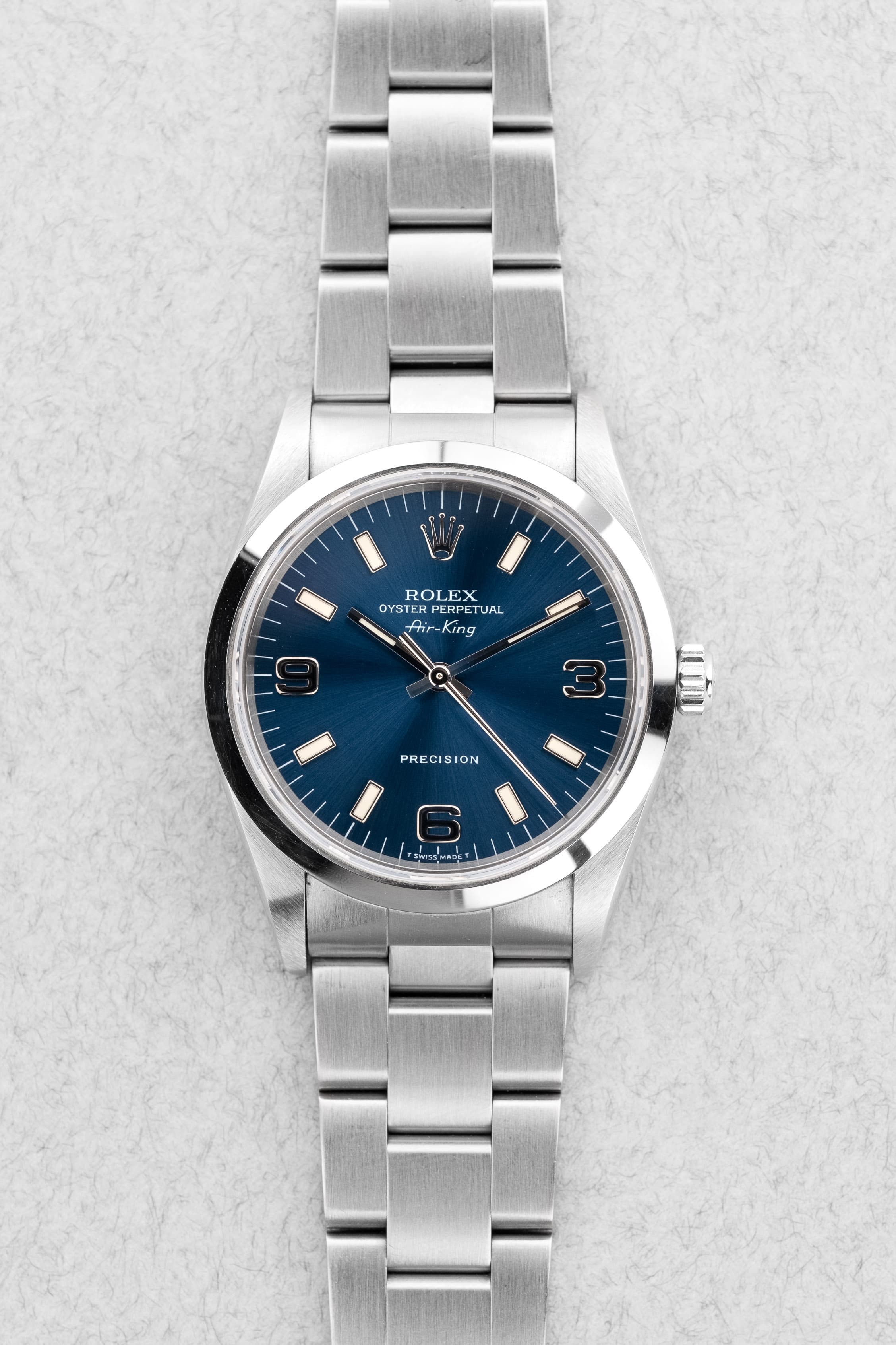 L1DU Rolex Air-King 14000 de 1997 – Cadran bleu « Explorer 3-6-9 » - Front