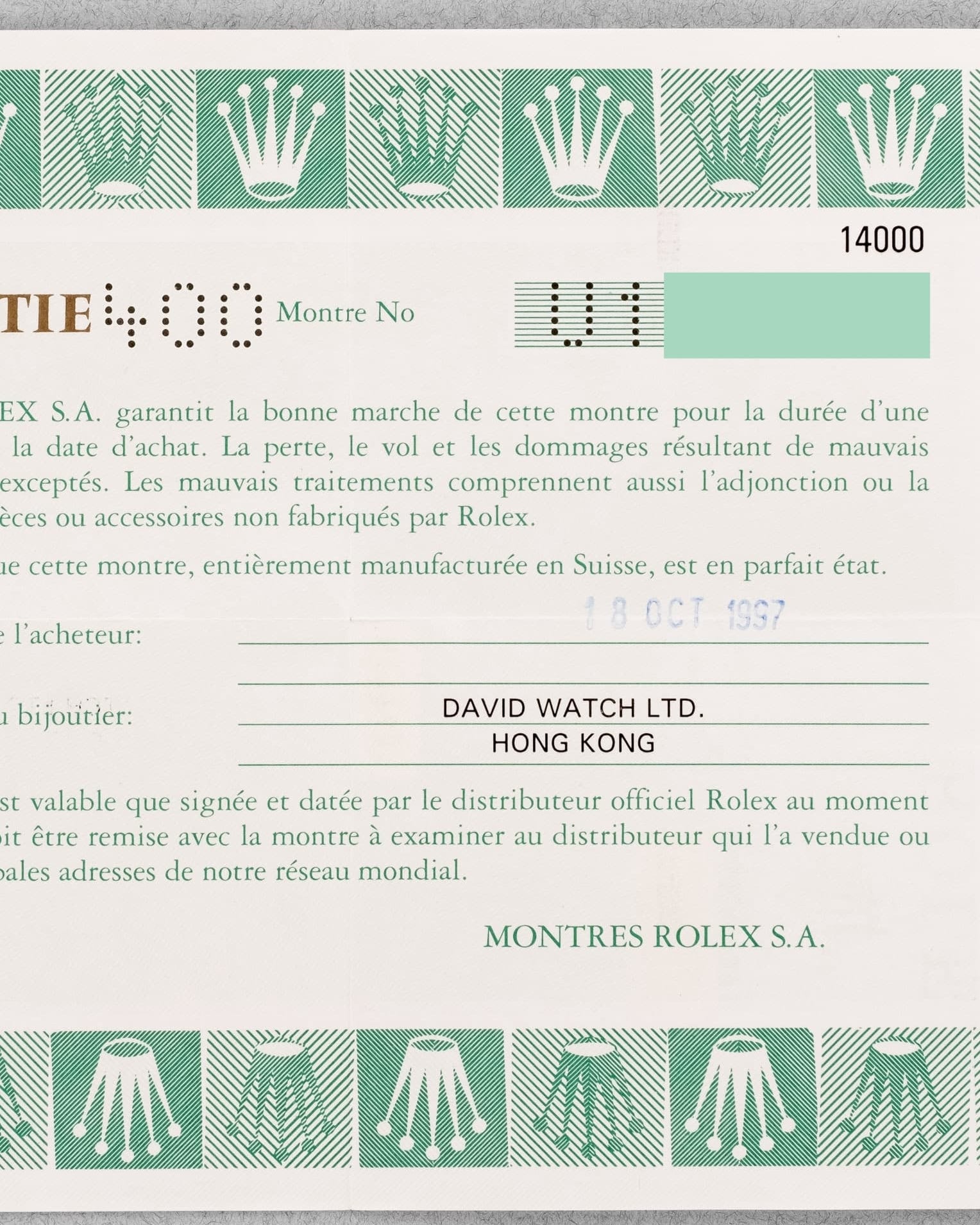 L1DU Rolex Air-King 14000 de 1997 – Cadran bleu « Explorer 3-6-9 » - Papers