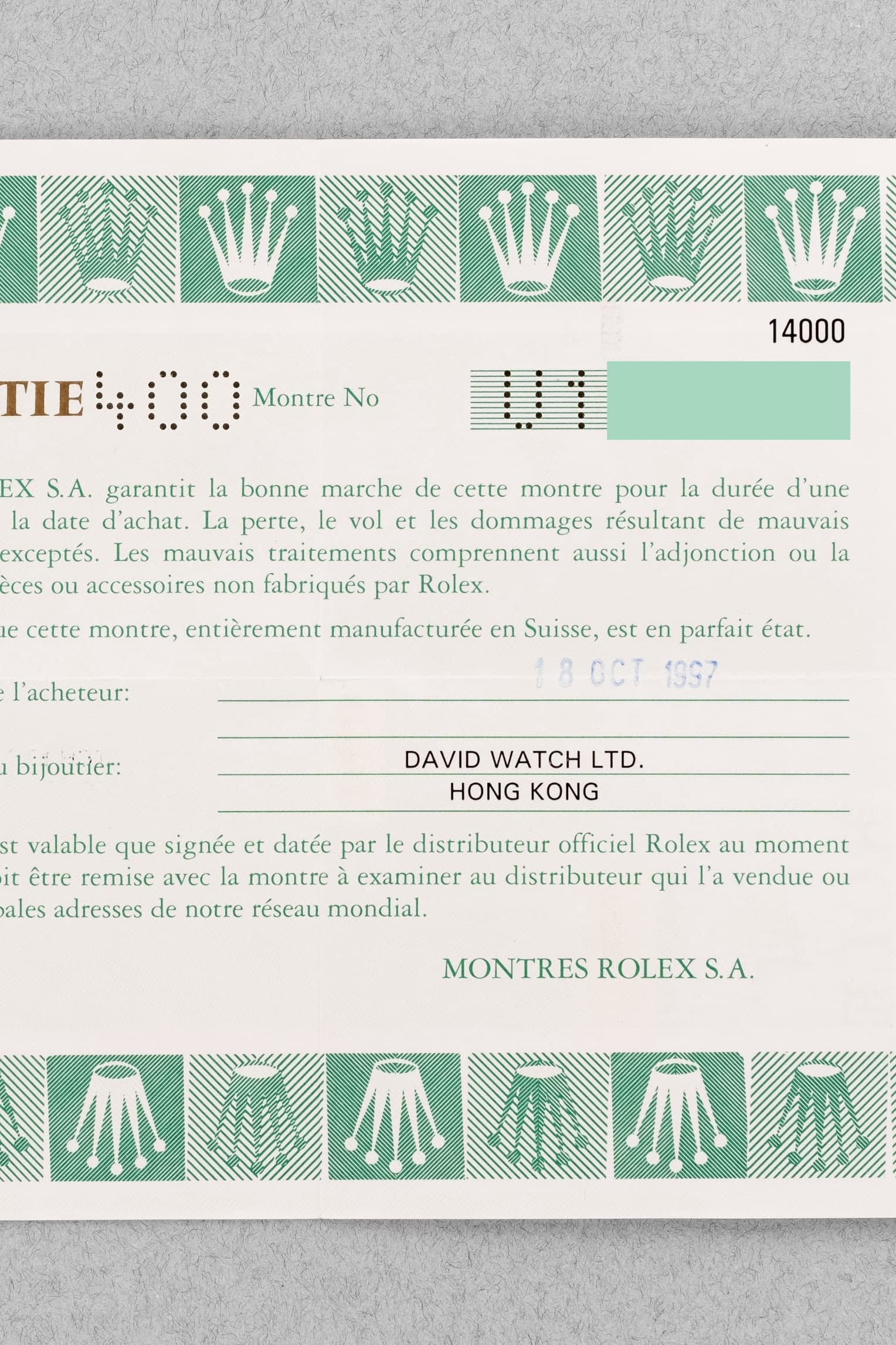 L1DU Rolex Air-King 14000 de 1997 – Cadran bleu « Explorer 3-6-9 » - Papers