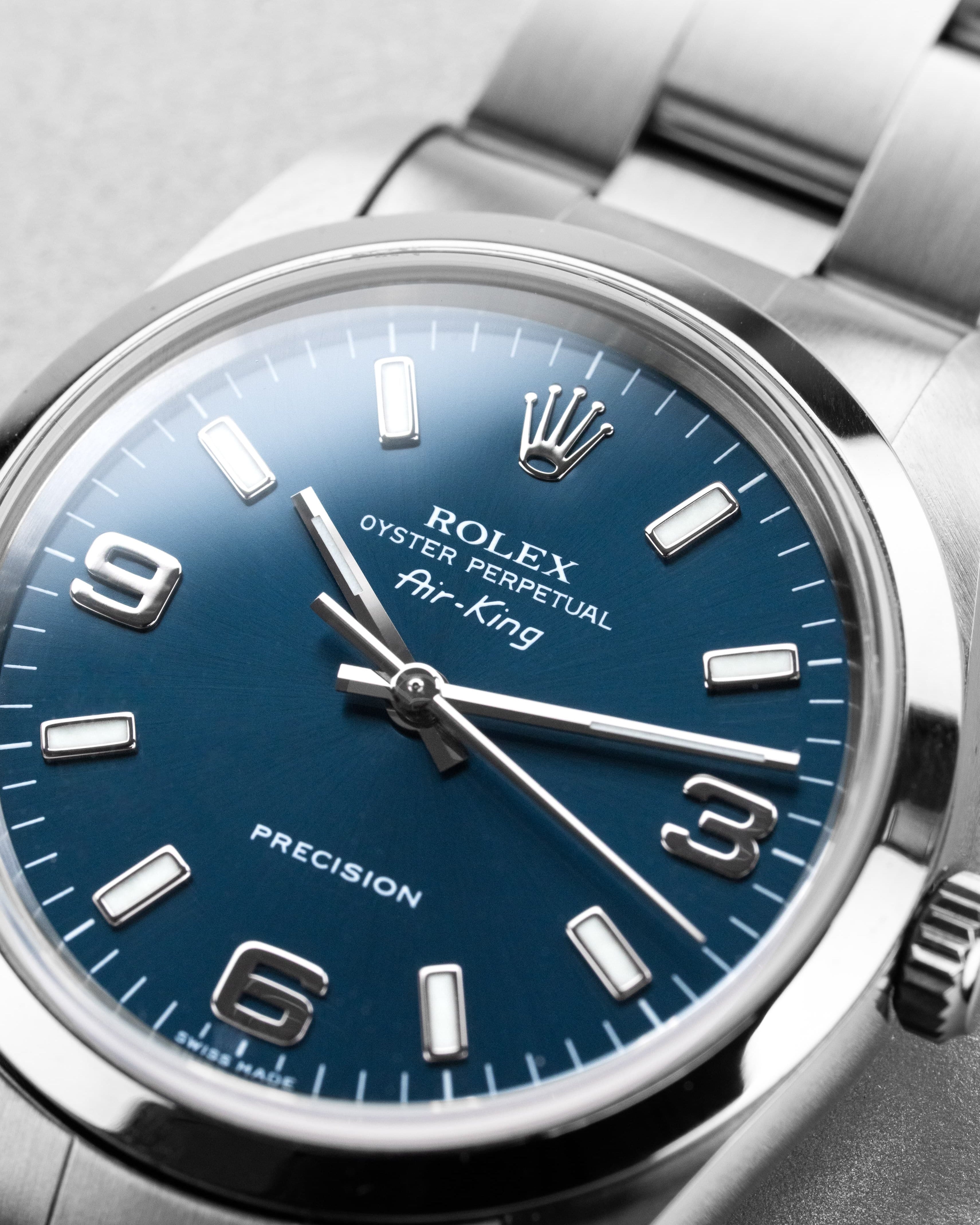 LYH7 Rolex Air-King ref. 14000M del 2006 – Quadrante blu « Explorer 3-6-9 » e Garanzia Rolex - Quadrante