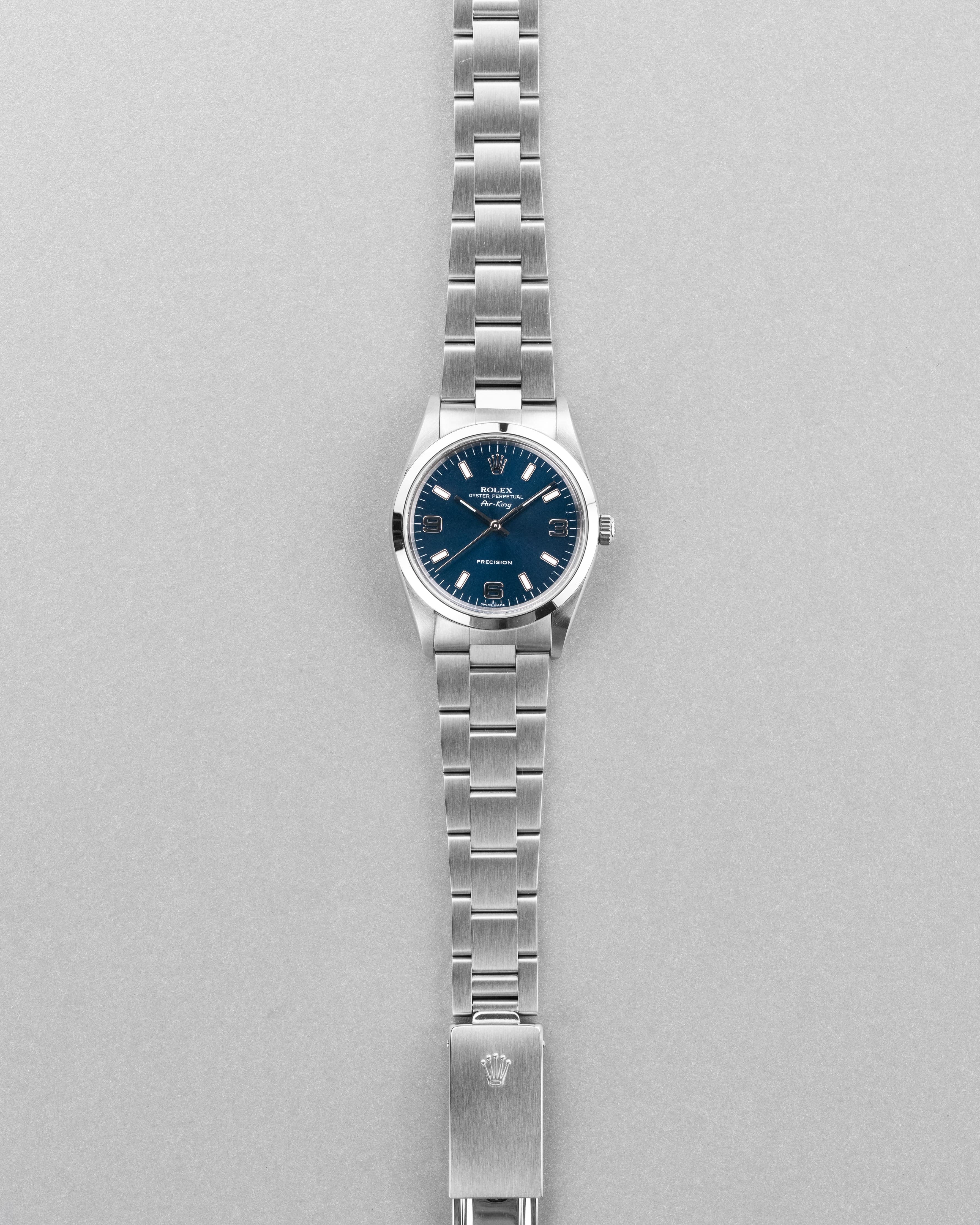 LYH7 Rolex Air-King ref. 14000M del 2006 – Quadrante blu « Explorer 3-6-9 » e Garanzia Rolex - Panoramica