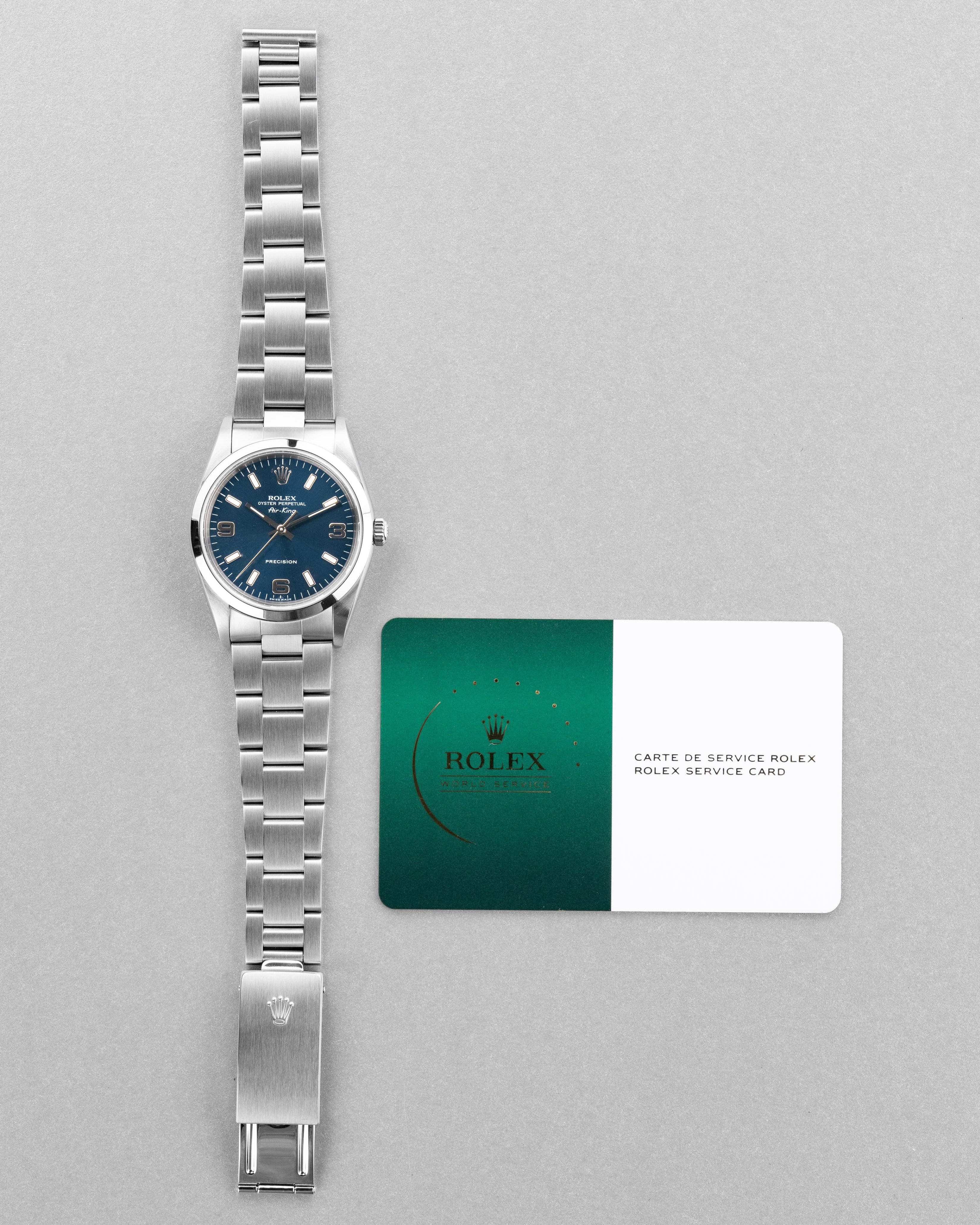 LYH7 Rolex Air-King ref. 14000M del 2006 – Quadrante blu « Explorer 3-6-9 » e Garanzia Rolex - Documenti