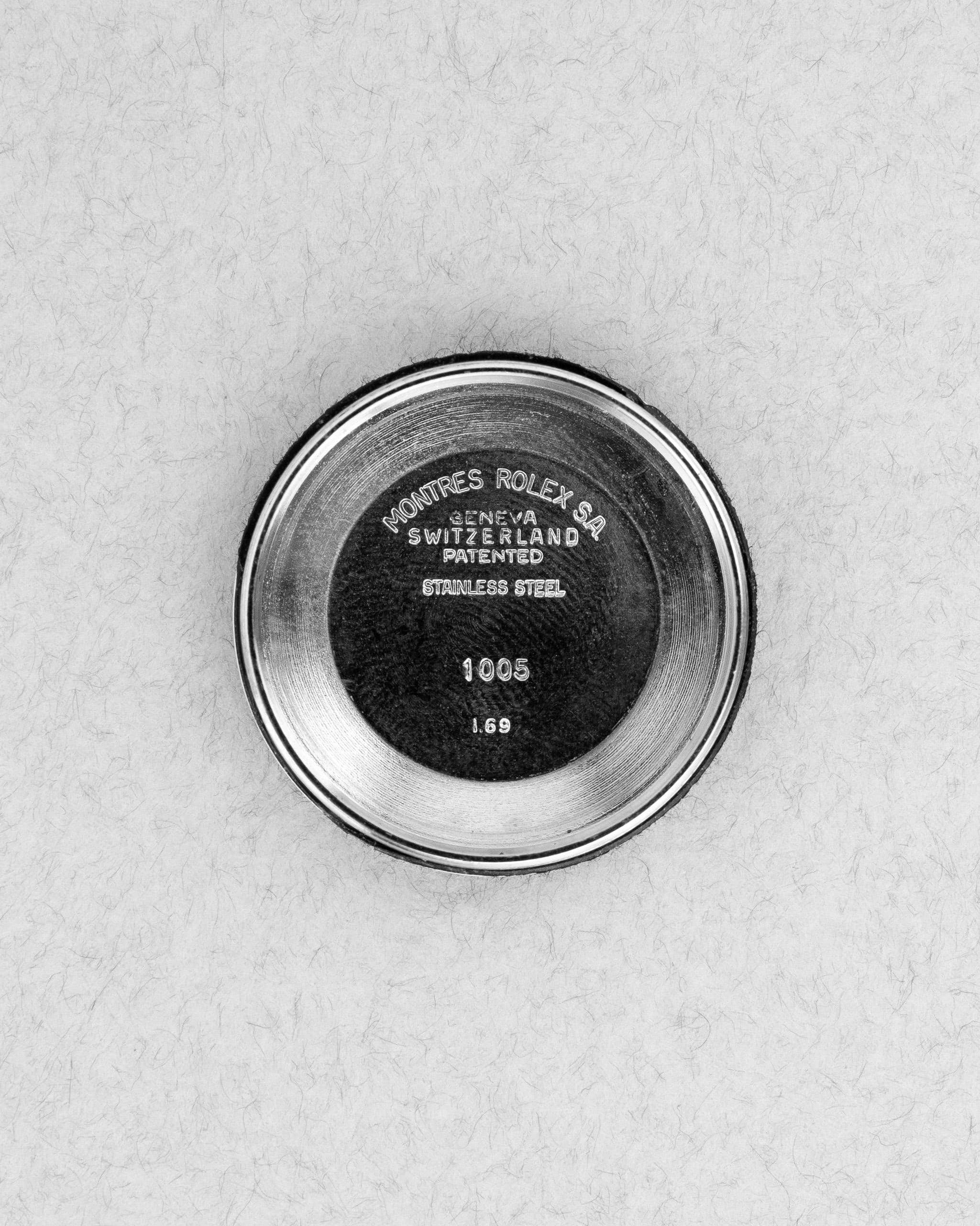 MAPY Rolex Oyster Perpetual réf. 1002 de 1969 en or jaune et acier – Superbe cadran Mosaïque/Shantung Taupe - Inside case back