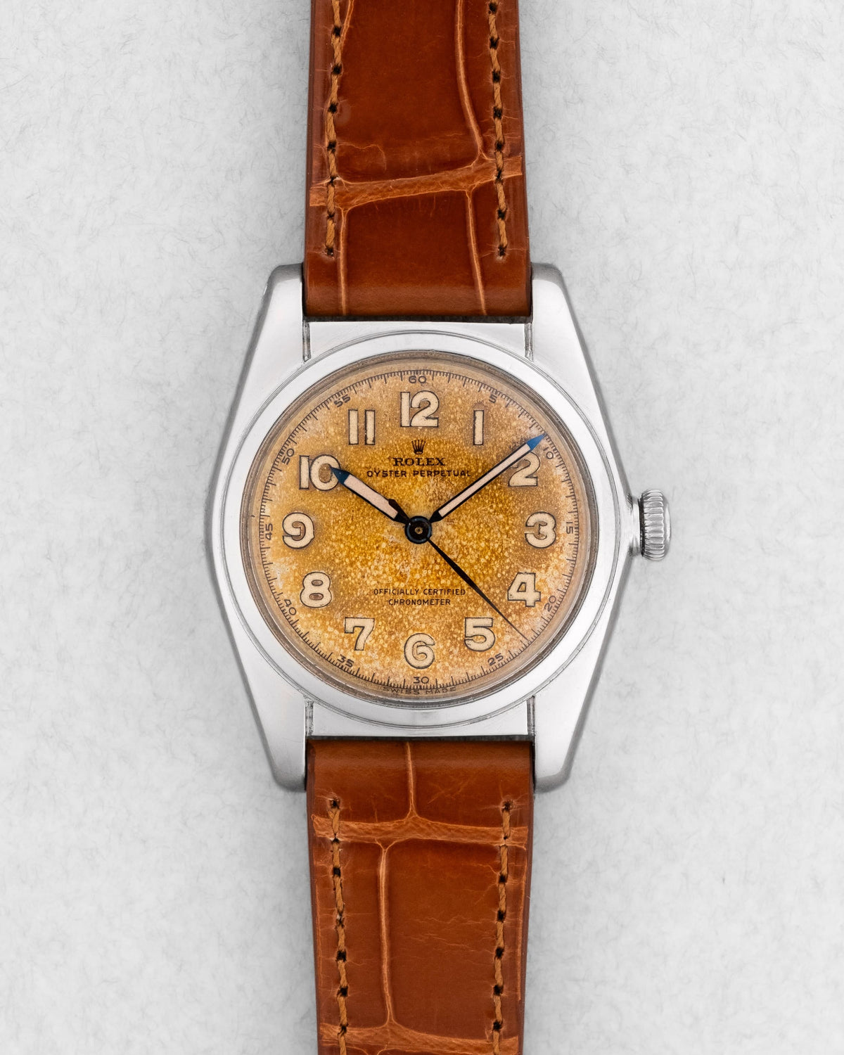 MDLZ Rolex « Bubble Back » réf. 5050 en acier de 1948 – Cadran « Crème Brûlée » Radium Burn - Front