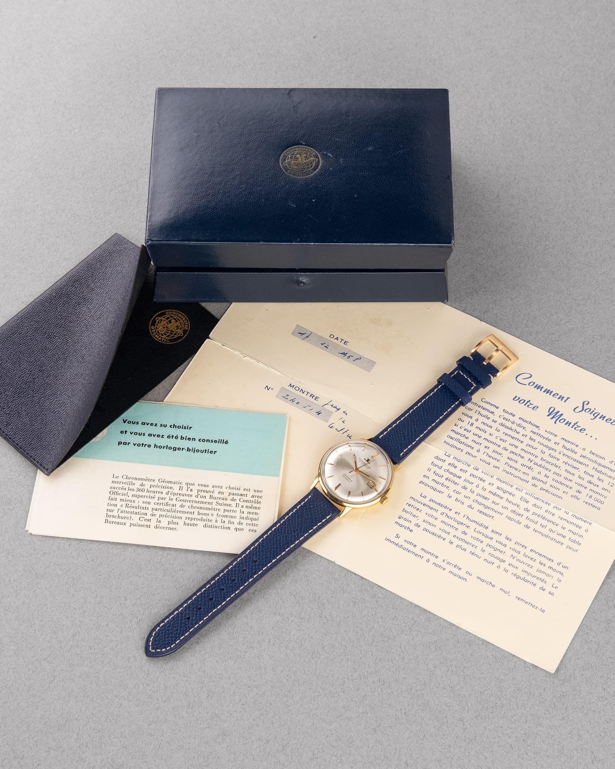 MQGK Rare Jaeger-LeCoultre Geomatic E 398 Full Collector Set en or jaune de 1968 - Set