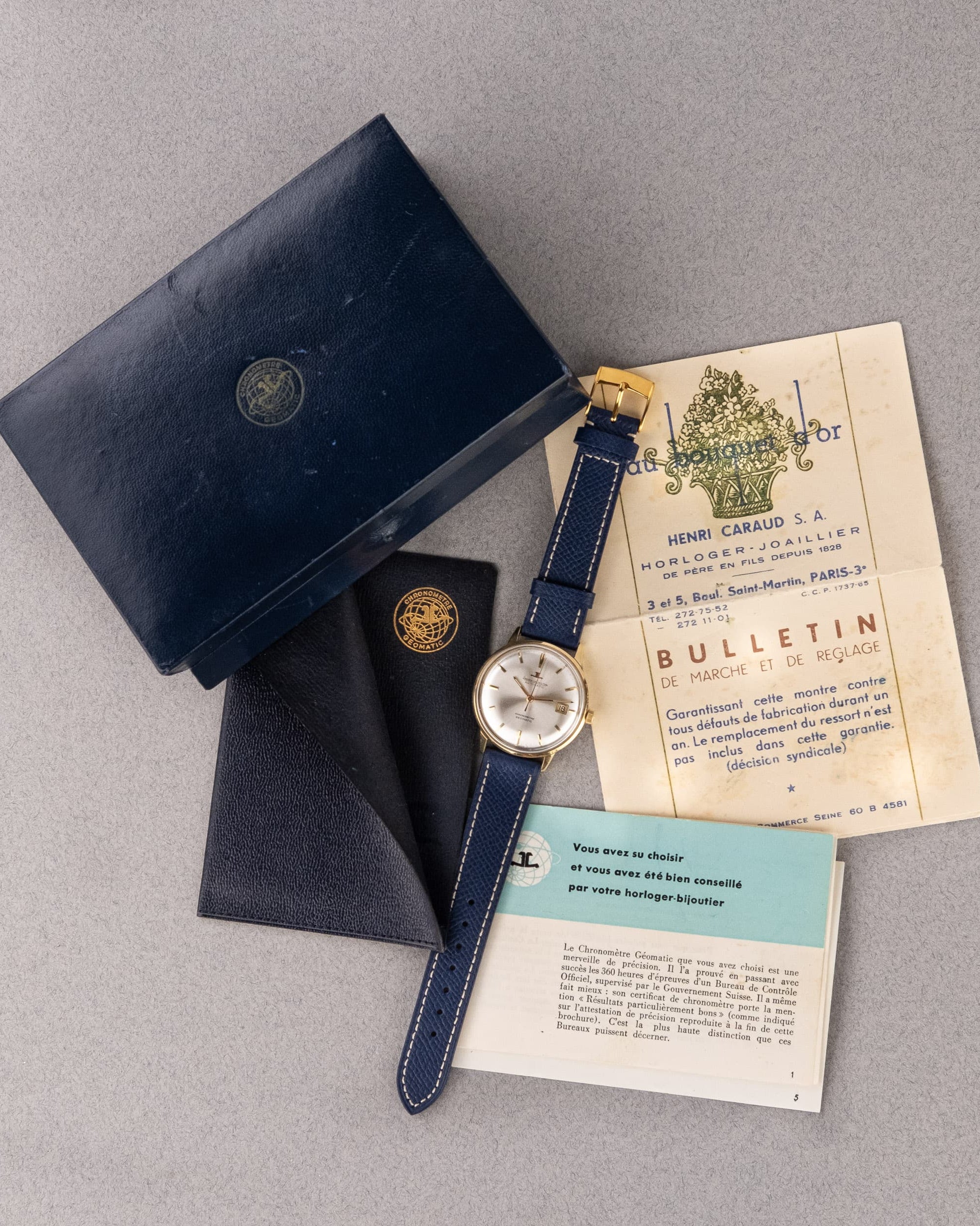 MQGK Rare Jaeger-LeCoultre Geomatic E 398 Full Collector Set en or jaune de 1968 - Set