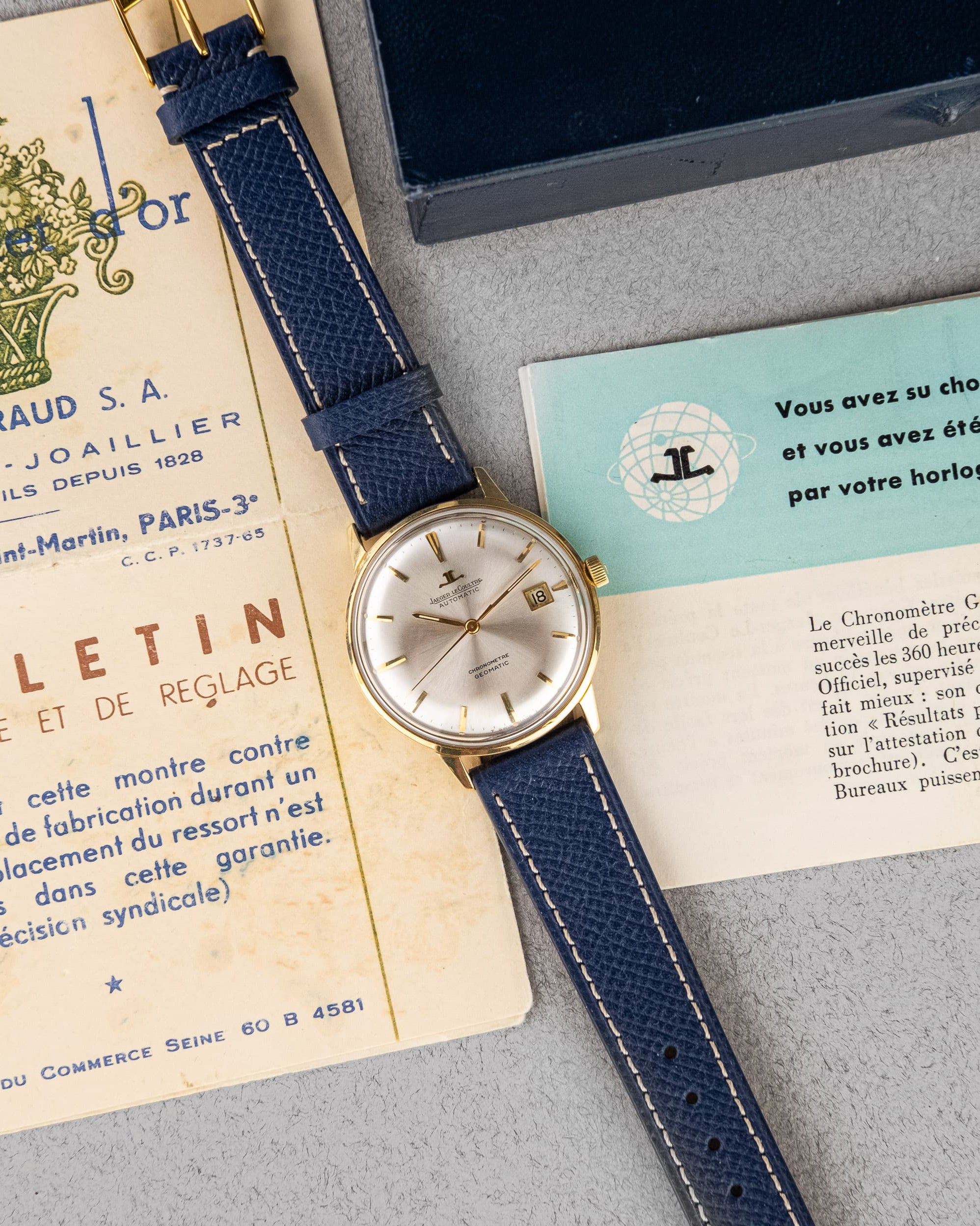 MQGK Rare Jaeger-LeCoultre Geomatic E 398 Full Collector Set en or jaune de 1968 - Set