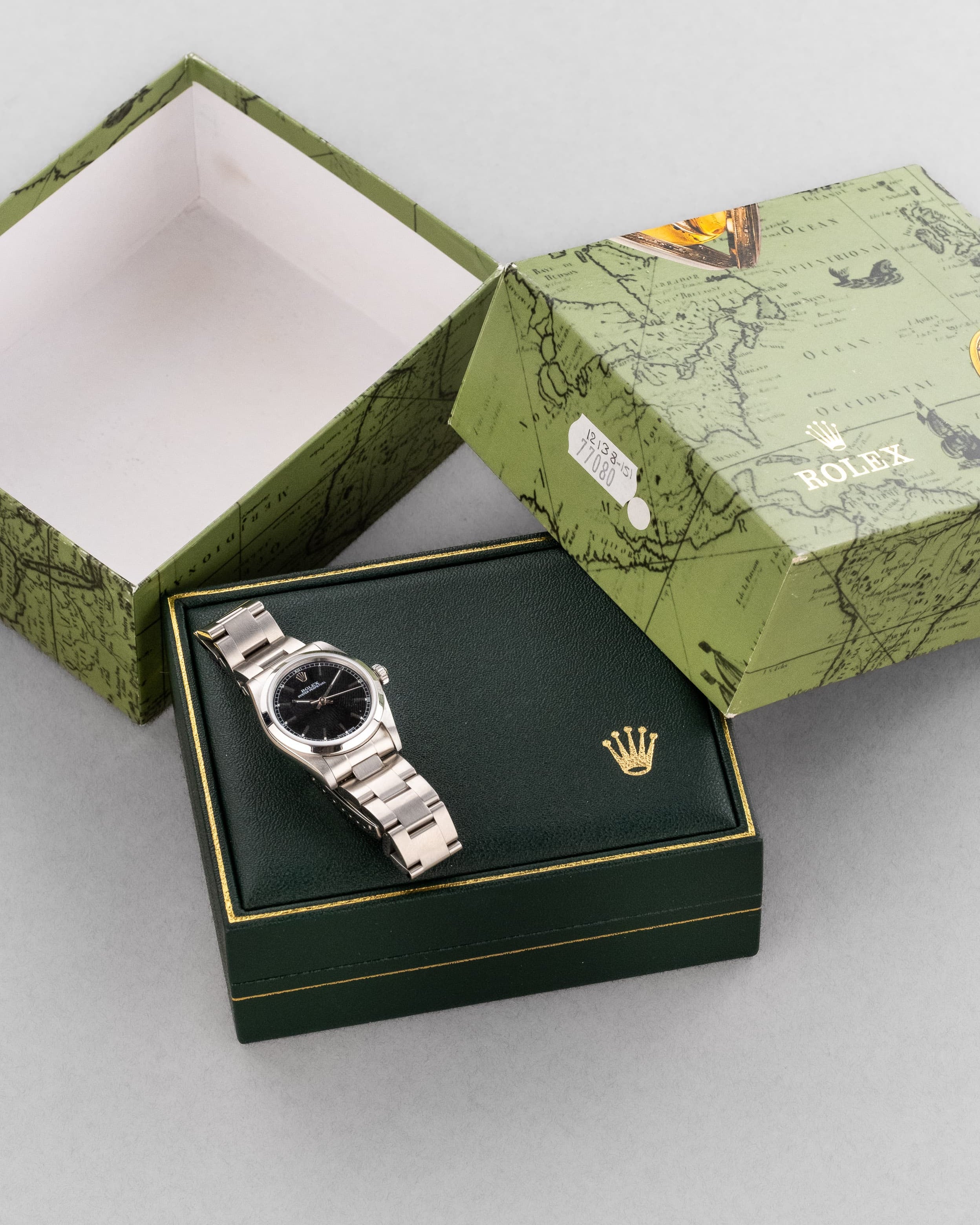 MY8S Rolex Oyster Perpetual 31 réf. 77080 de 2002 – Cadran noir à index bâtons + Full Set - Set