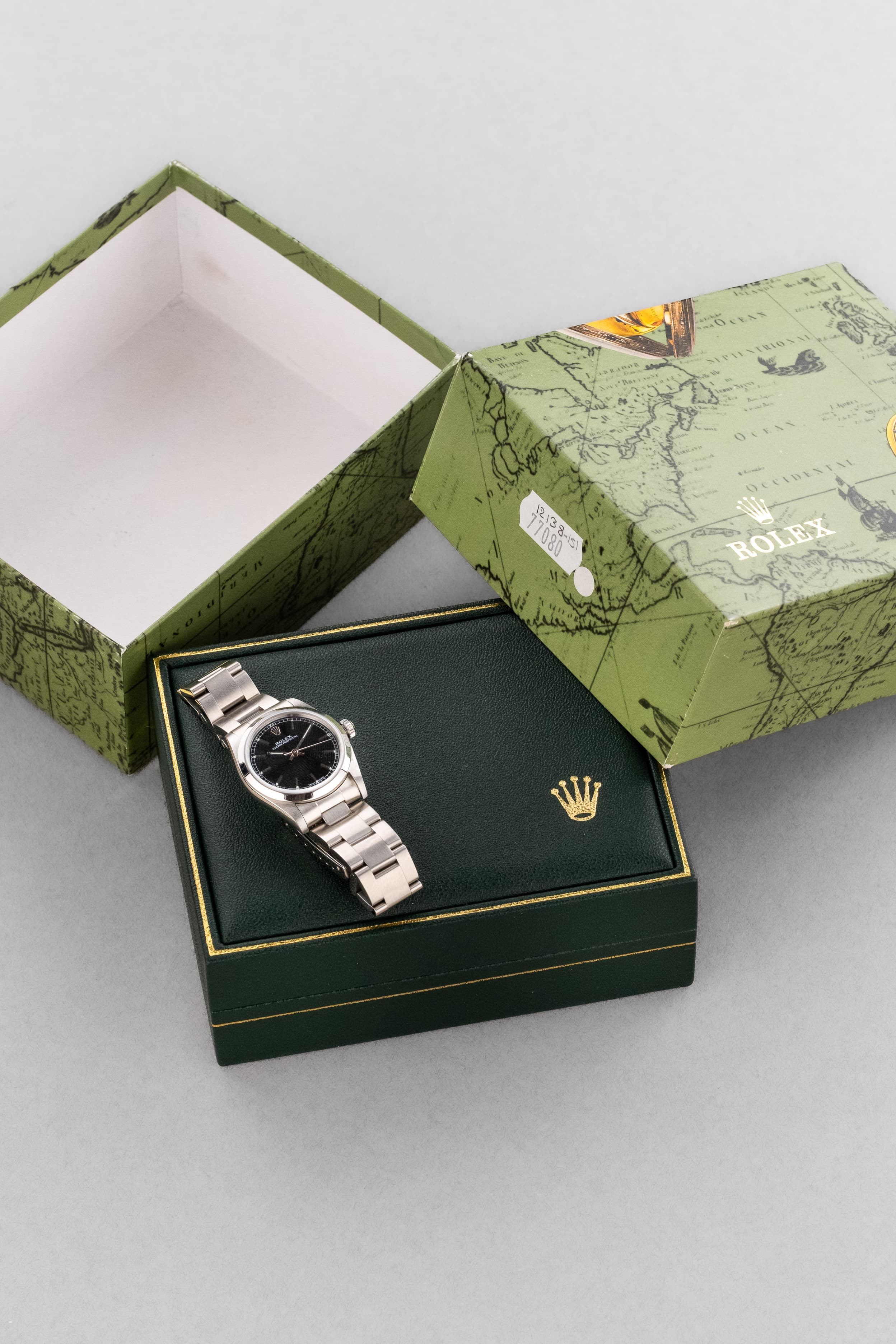 MY8S Rolex Oyster Perpetual 31 réf. 77080 de 2002 – Cadran noir à index bâtons + Full Set - Set