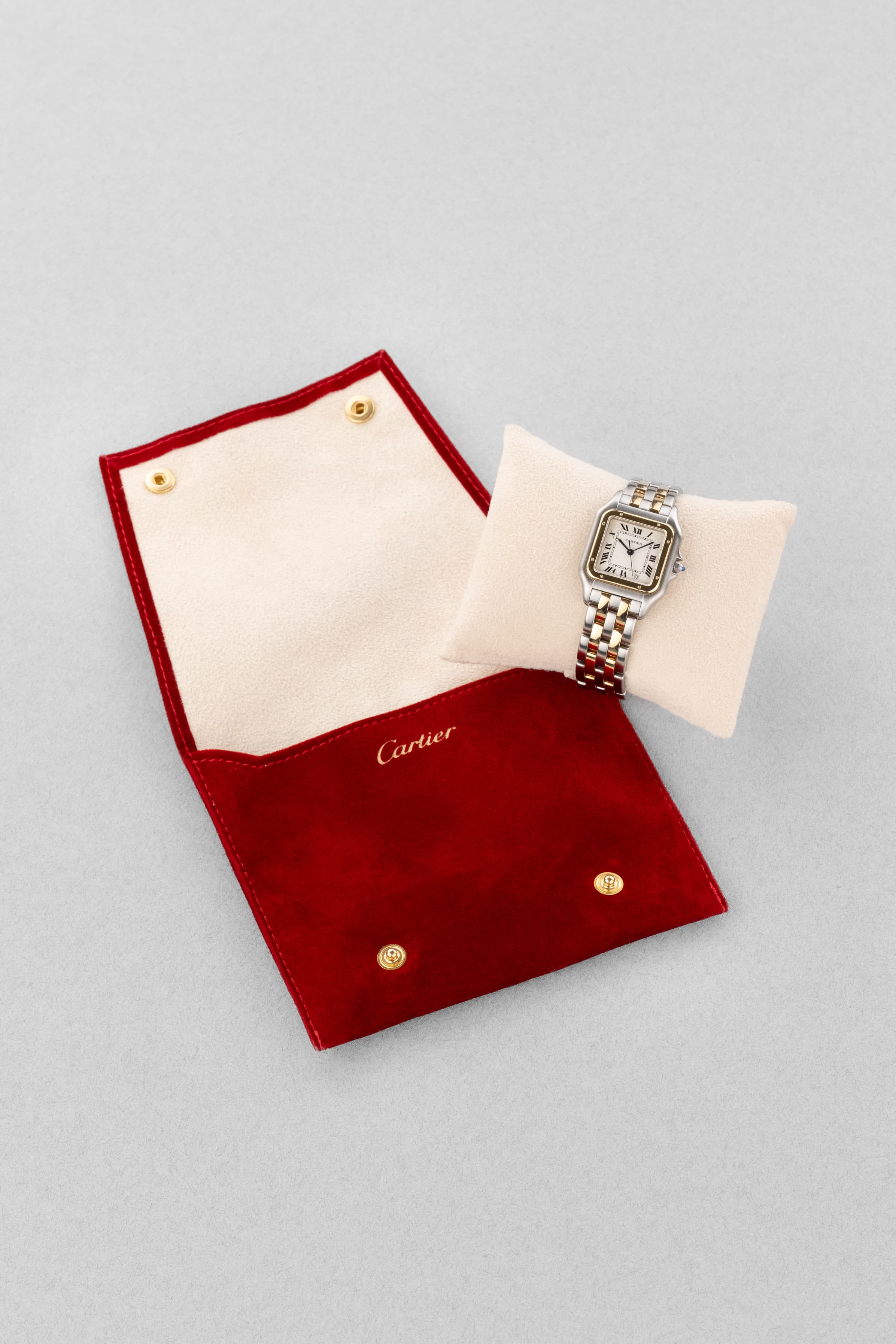 P8EY Cartier Panthère « Medium 2 rangs », réf. 110000R, en or jaune et acier, circa 1995 - Box