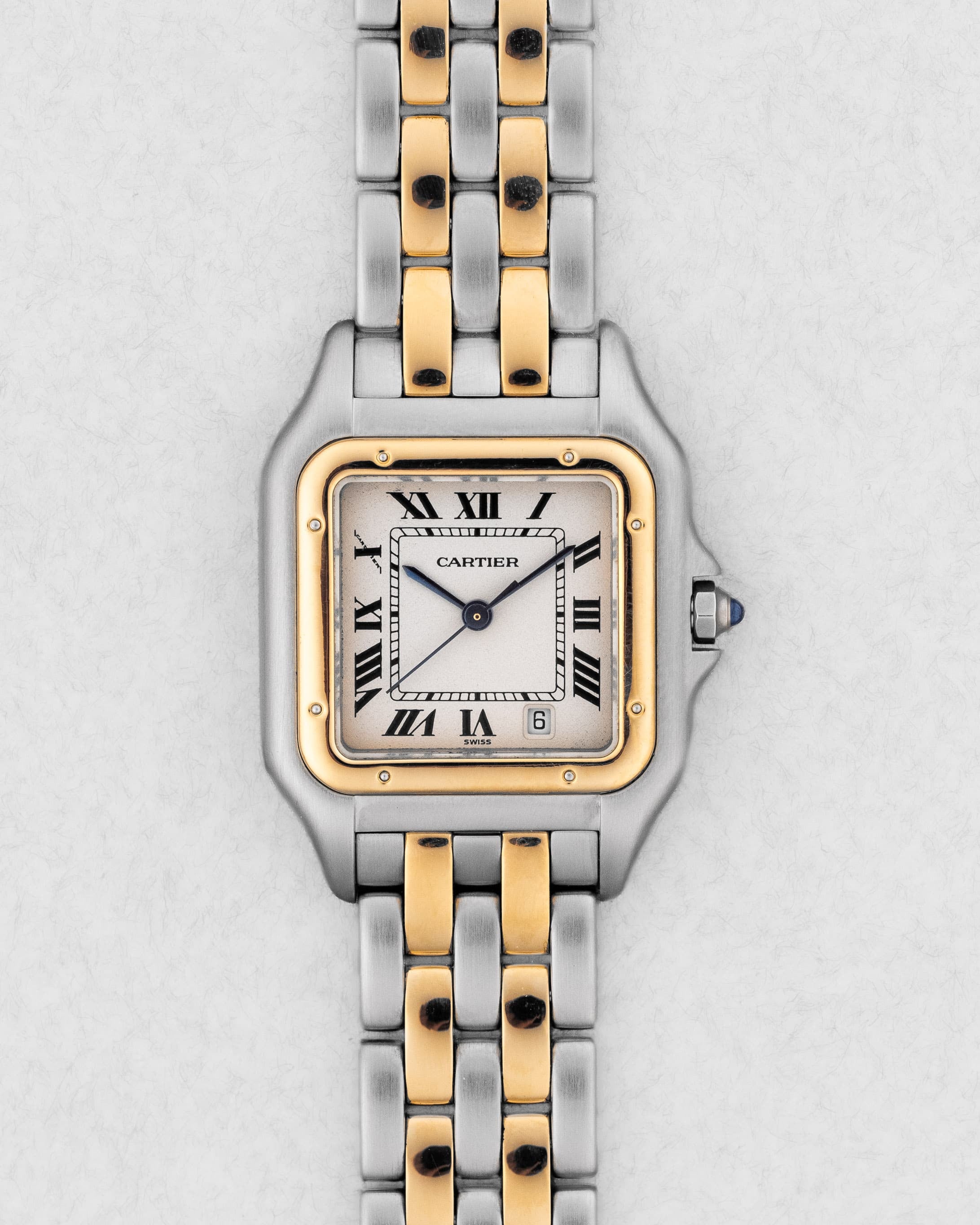 P8EY Cartier Panthère « Medium 2 rangs », réf. 110000R, en or jaune et acier, circa 1995 - Front