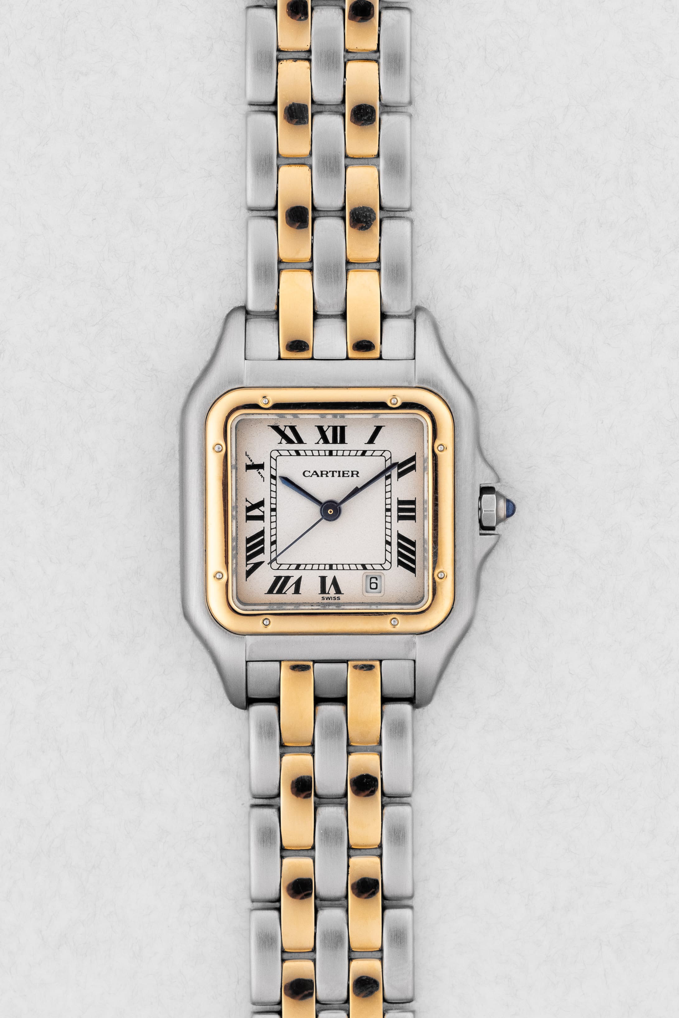 P8EY Cartier Panthère « Medium 2 rangs », réf. 110000R, en or jaune et acier, circa 1995 - Front